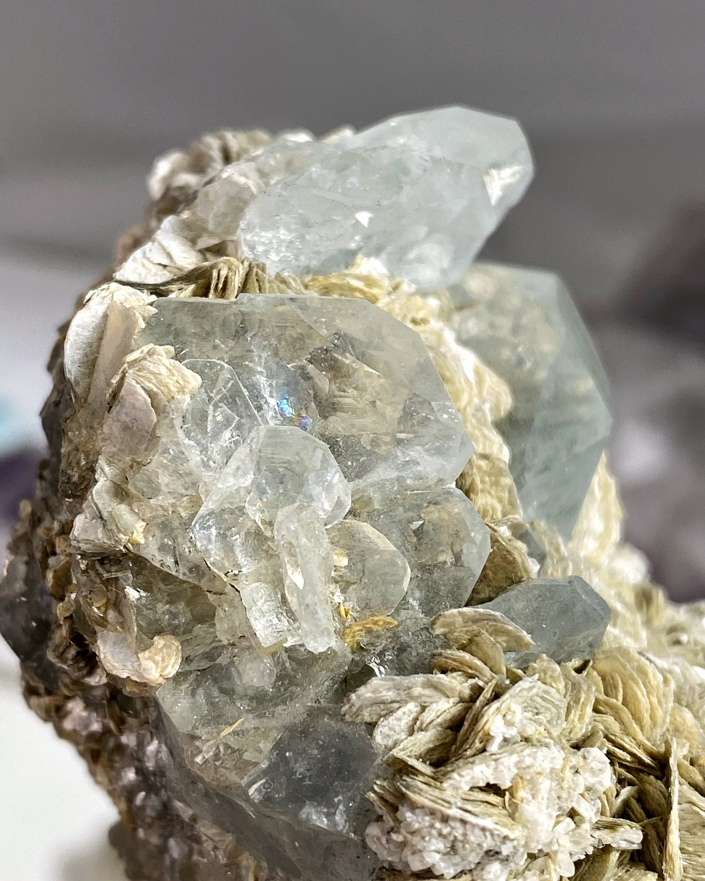 Aquamarine Crystals on Muscovite