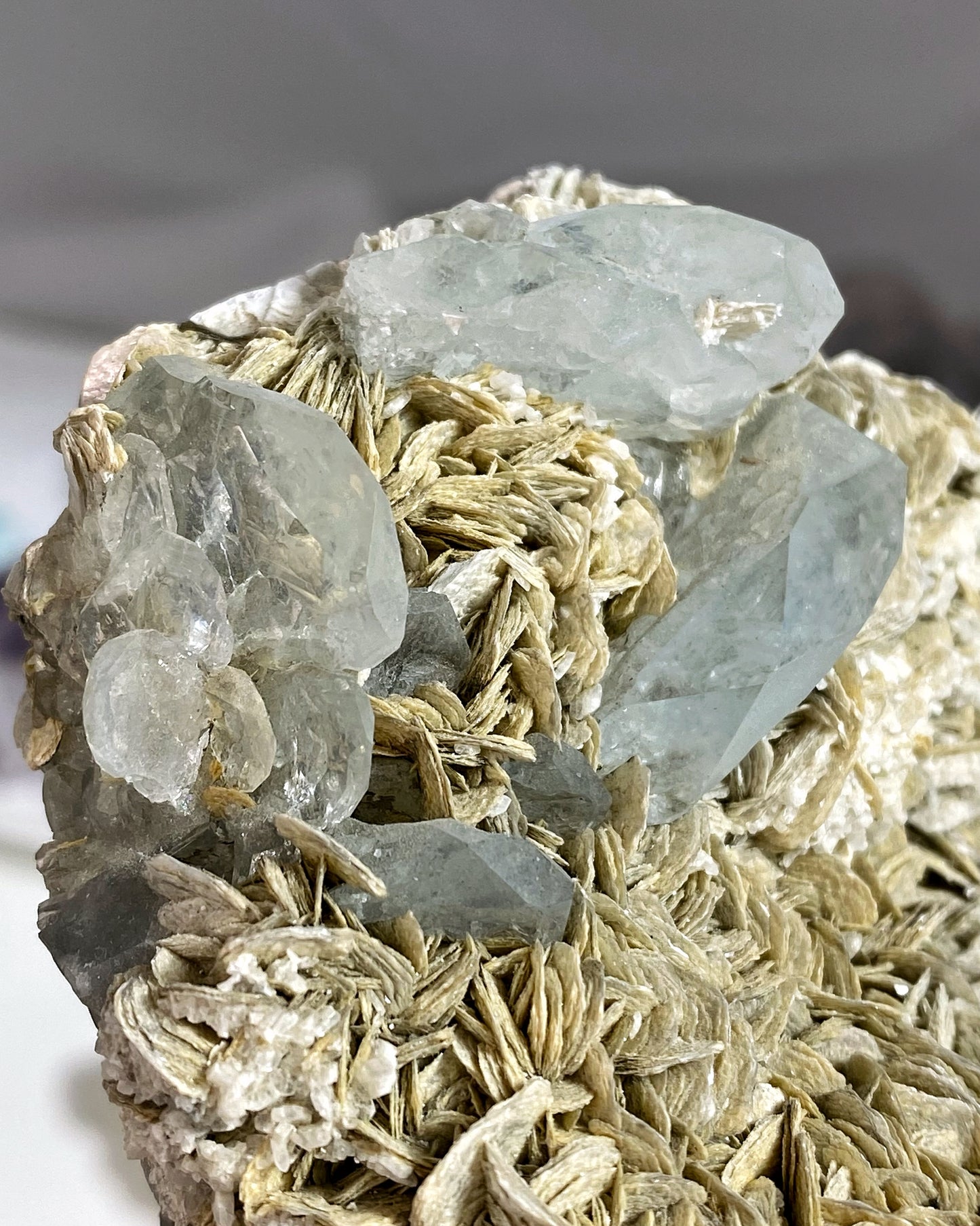 Aquamarine Crystals on Muscovite