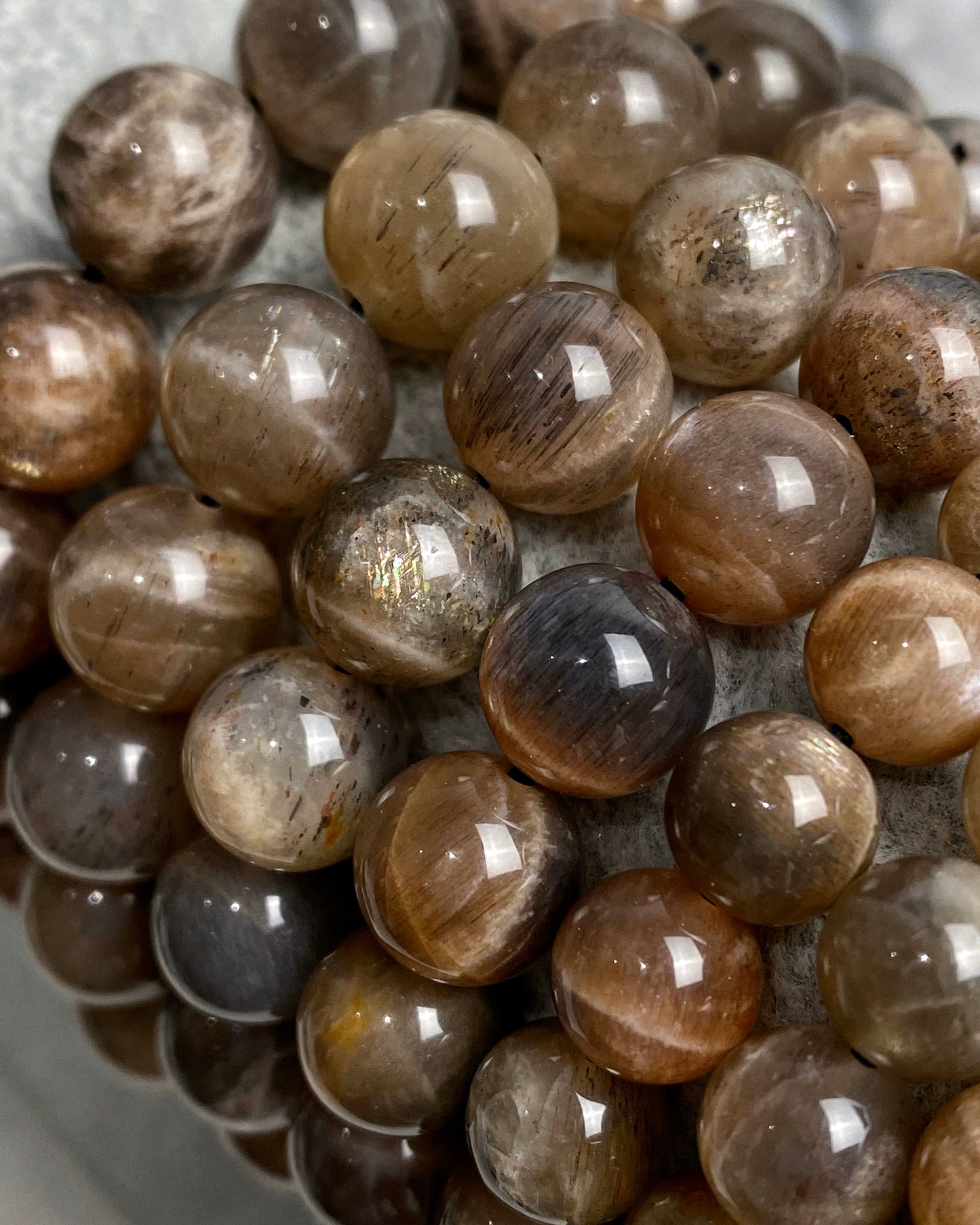 Black Moonstone with Sunstone Flashy Bracelet