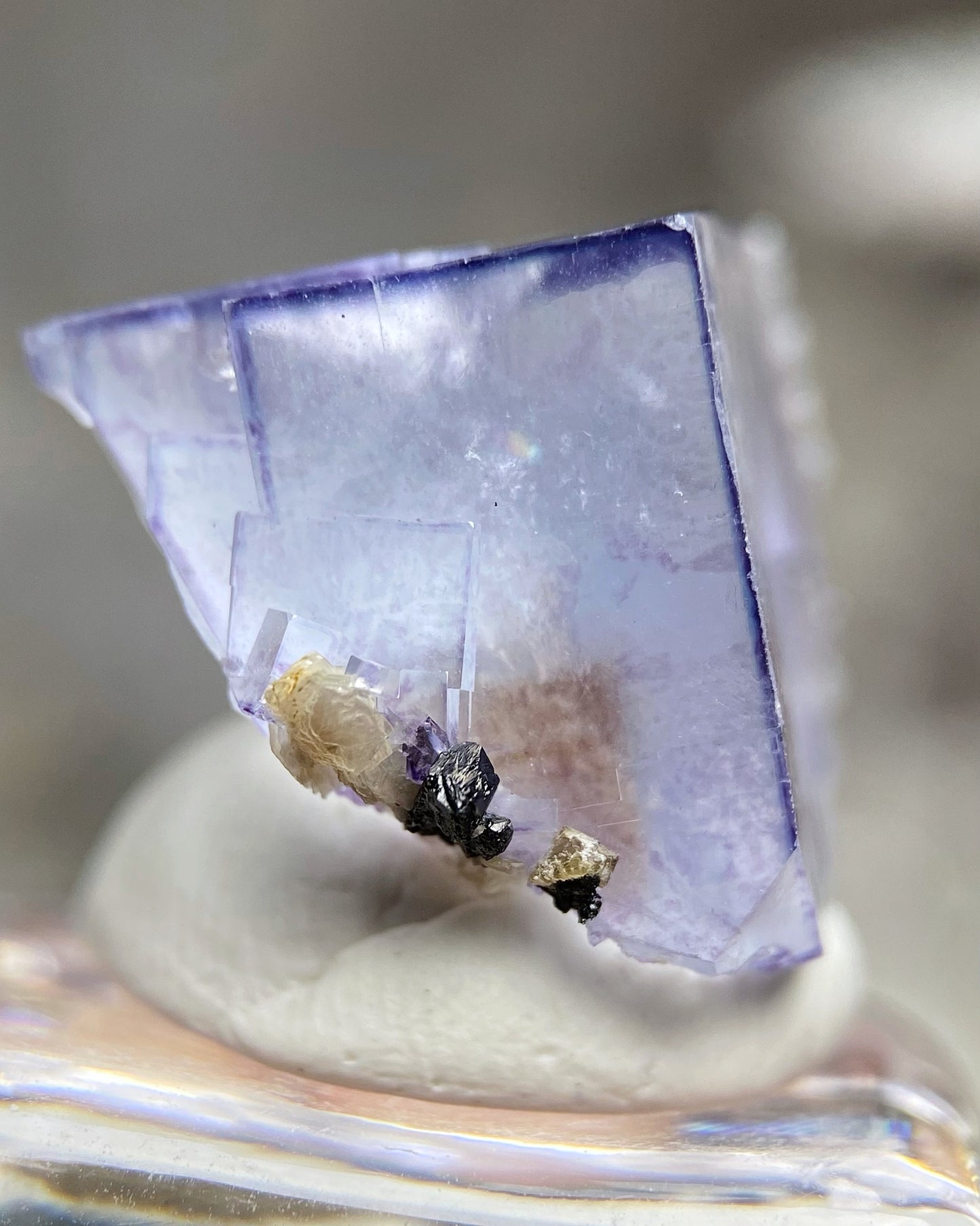 Iridescent Blue Purple Cubic Fluorite with Calcite