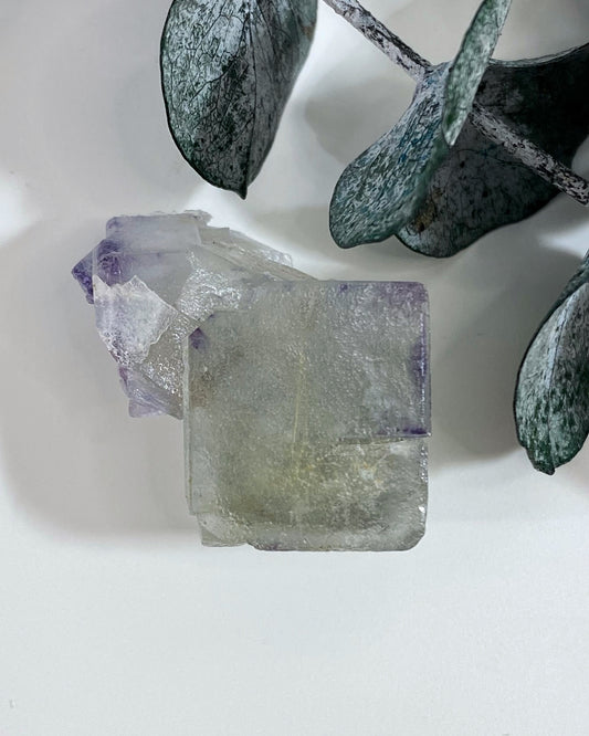 Frosted Etched Light Green & Purple Cubic Fluorite