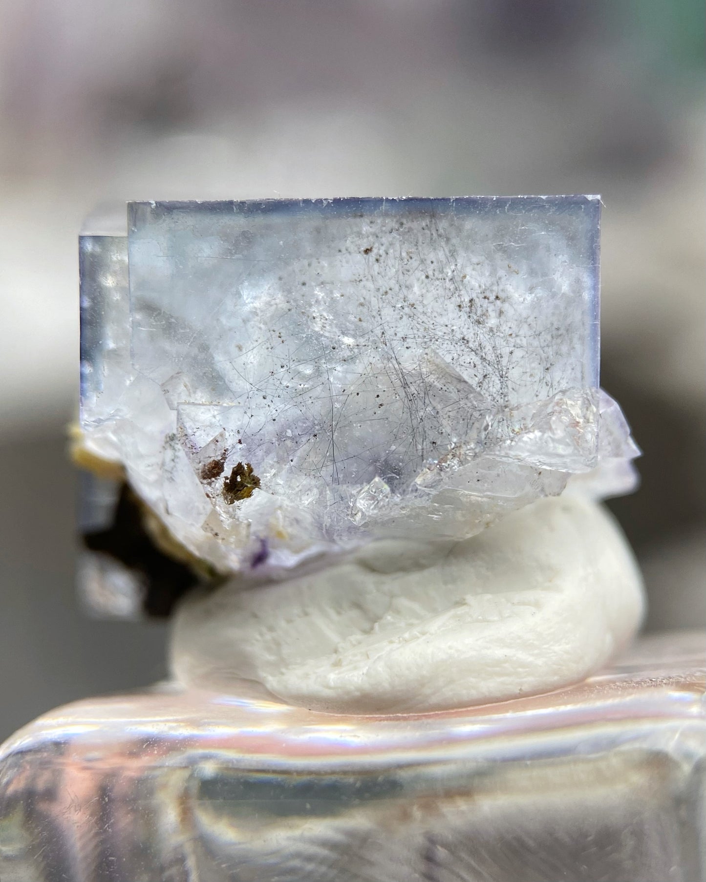 Glassy Ice Blue Cubic Fluorite with Pyrite Crystal