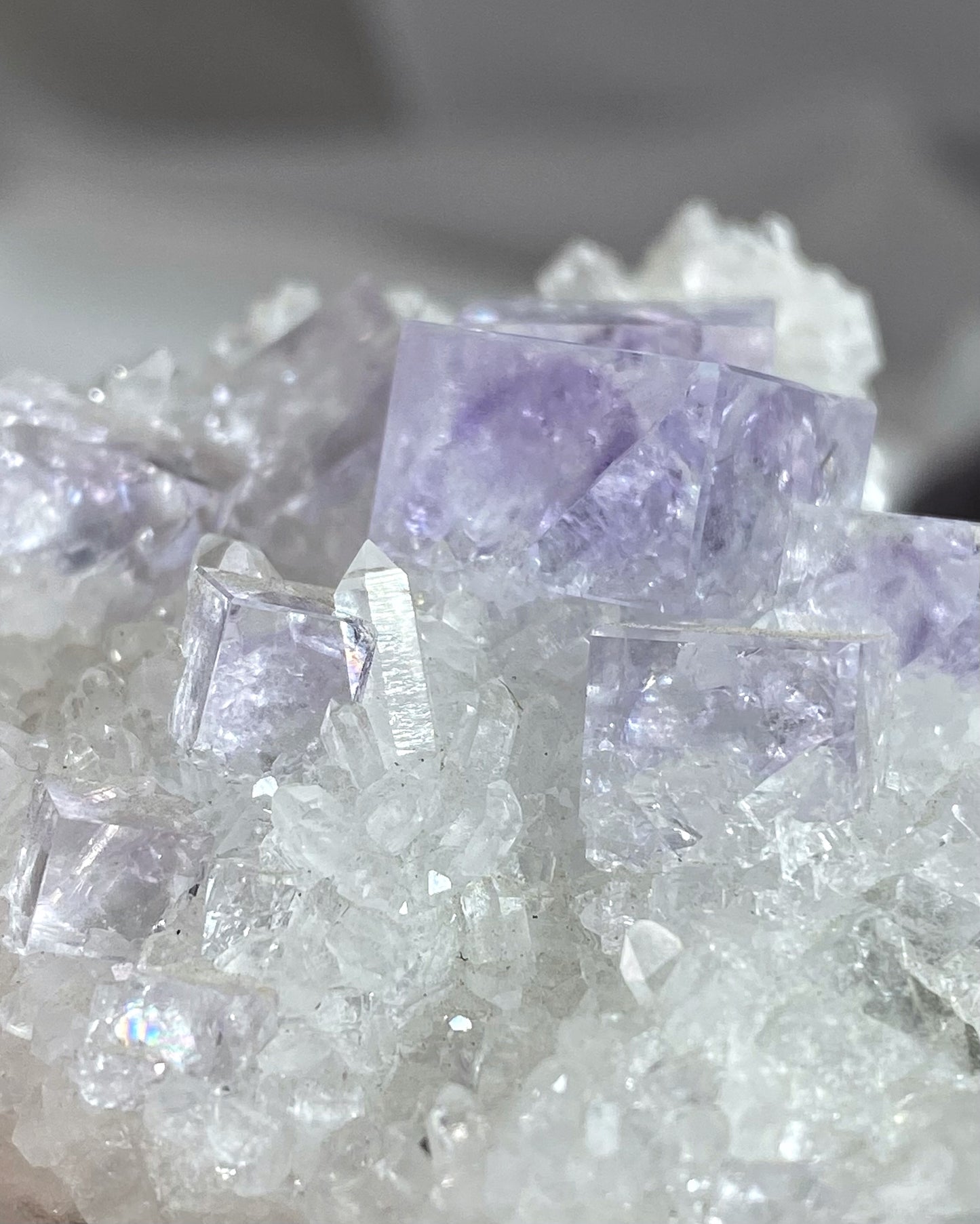 Glassy Clear Purple Cubic Fluorite on Quartz