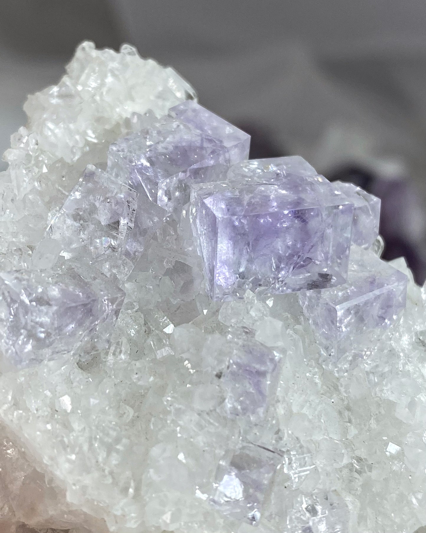 Glassy Clear Purple Cubic Fluorite on Quartz