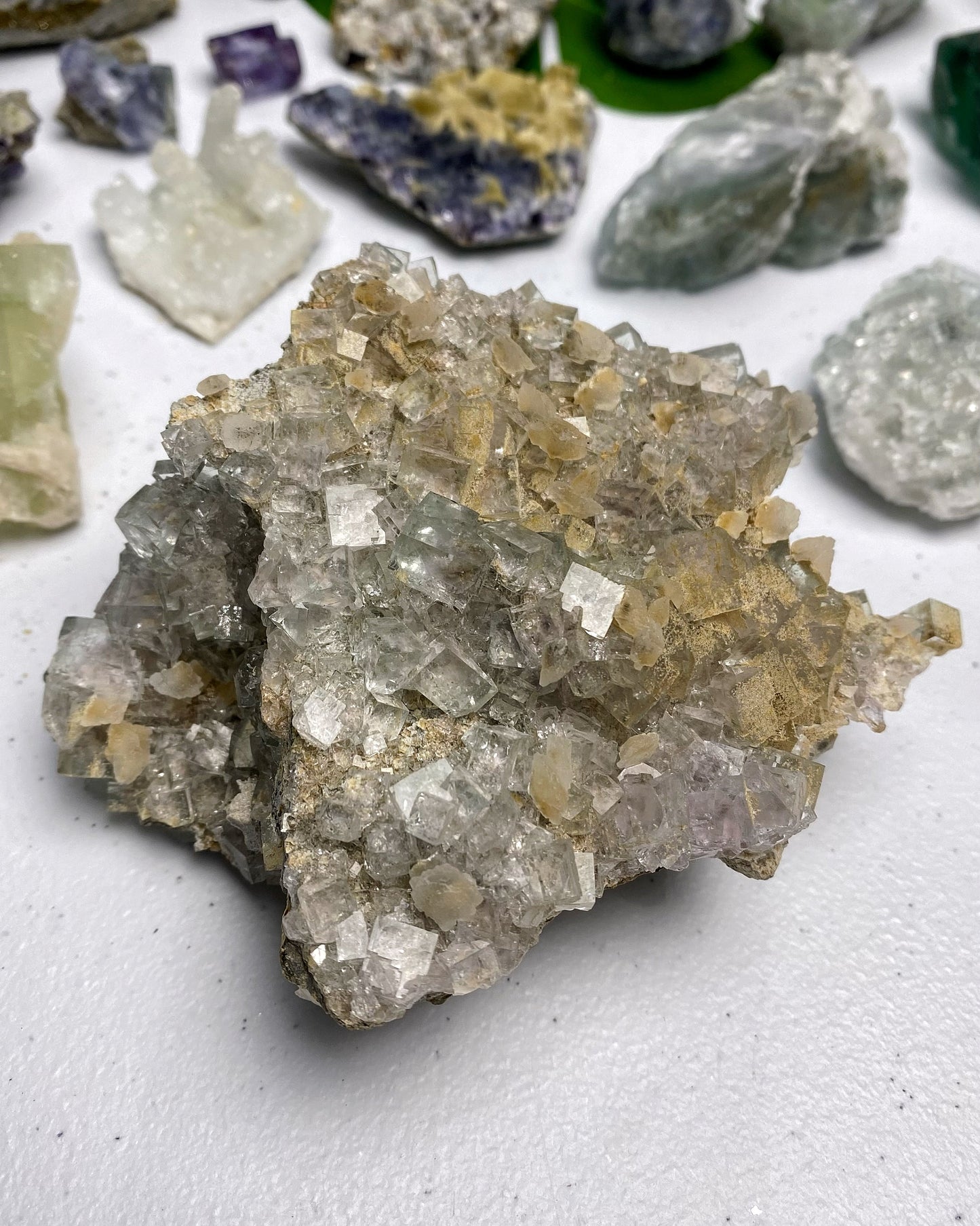 Glassy Clear Purple Green Cubic Fluorite with Calcite