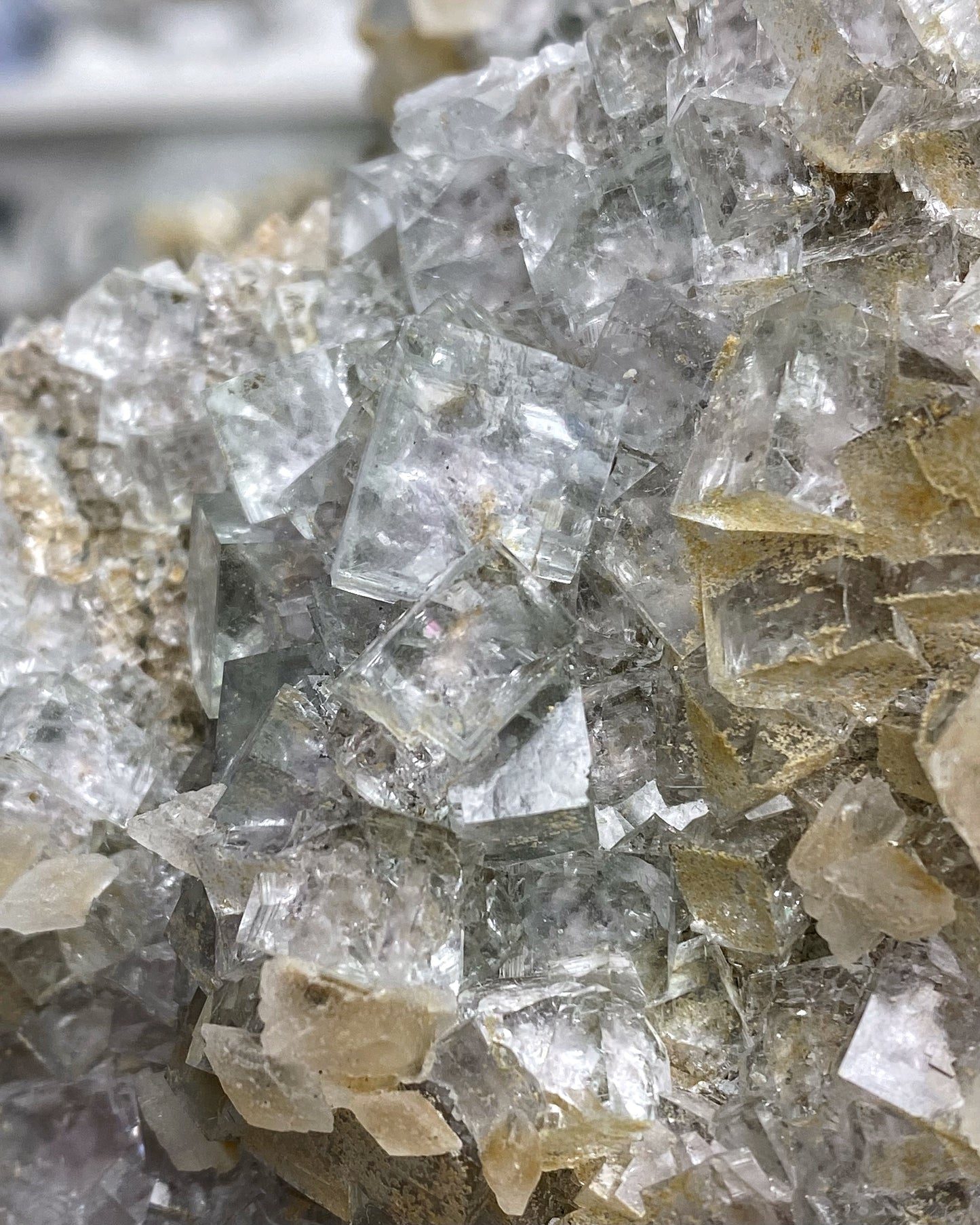 Glassy Clear Purple Green Cubic Fluorite with Calcite