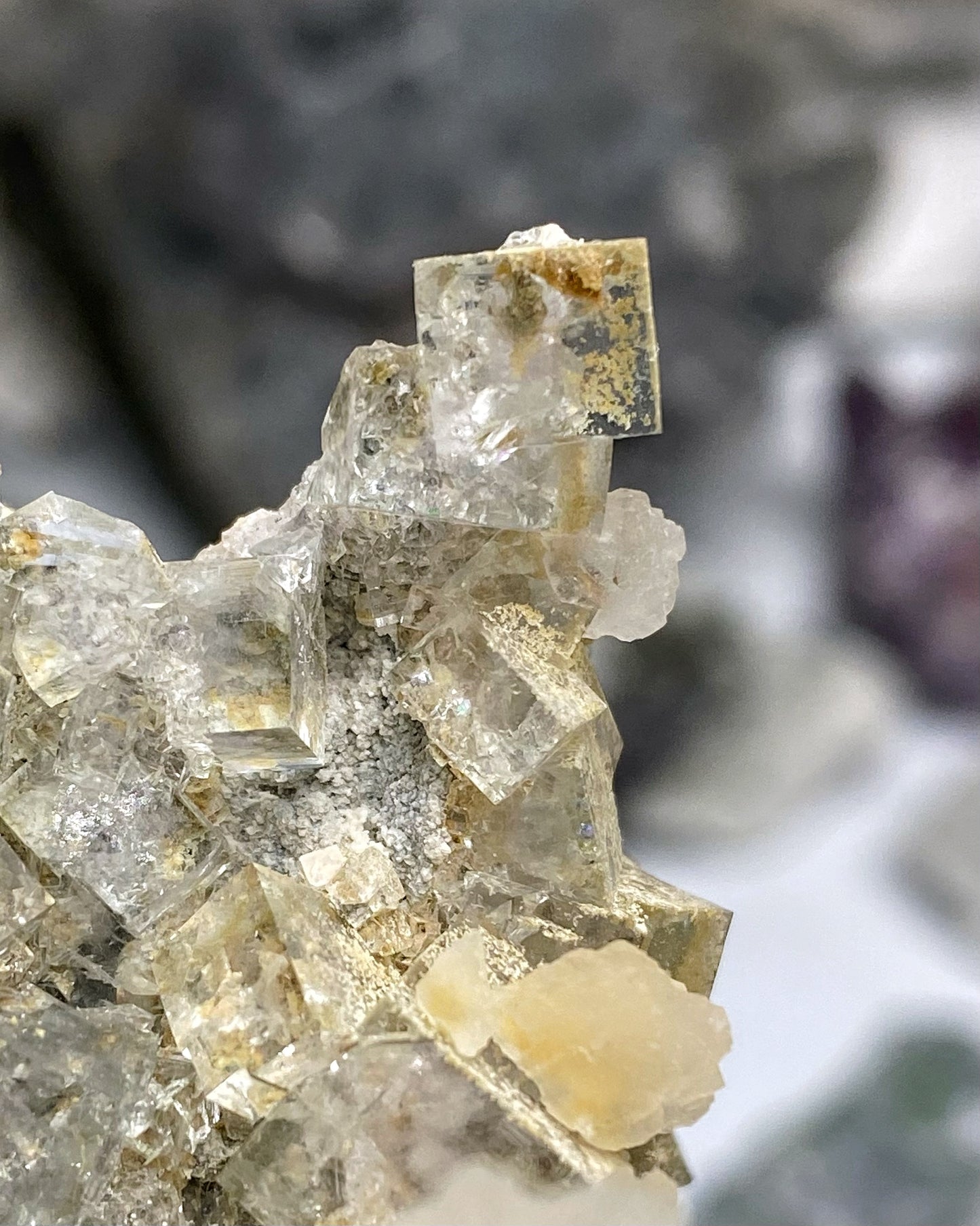Glassy Clear Purple Green Cubic Fluorite with Calcite