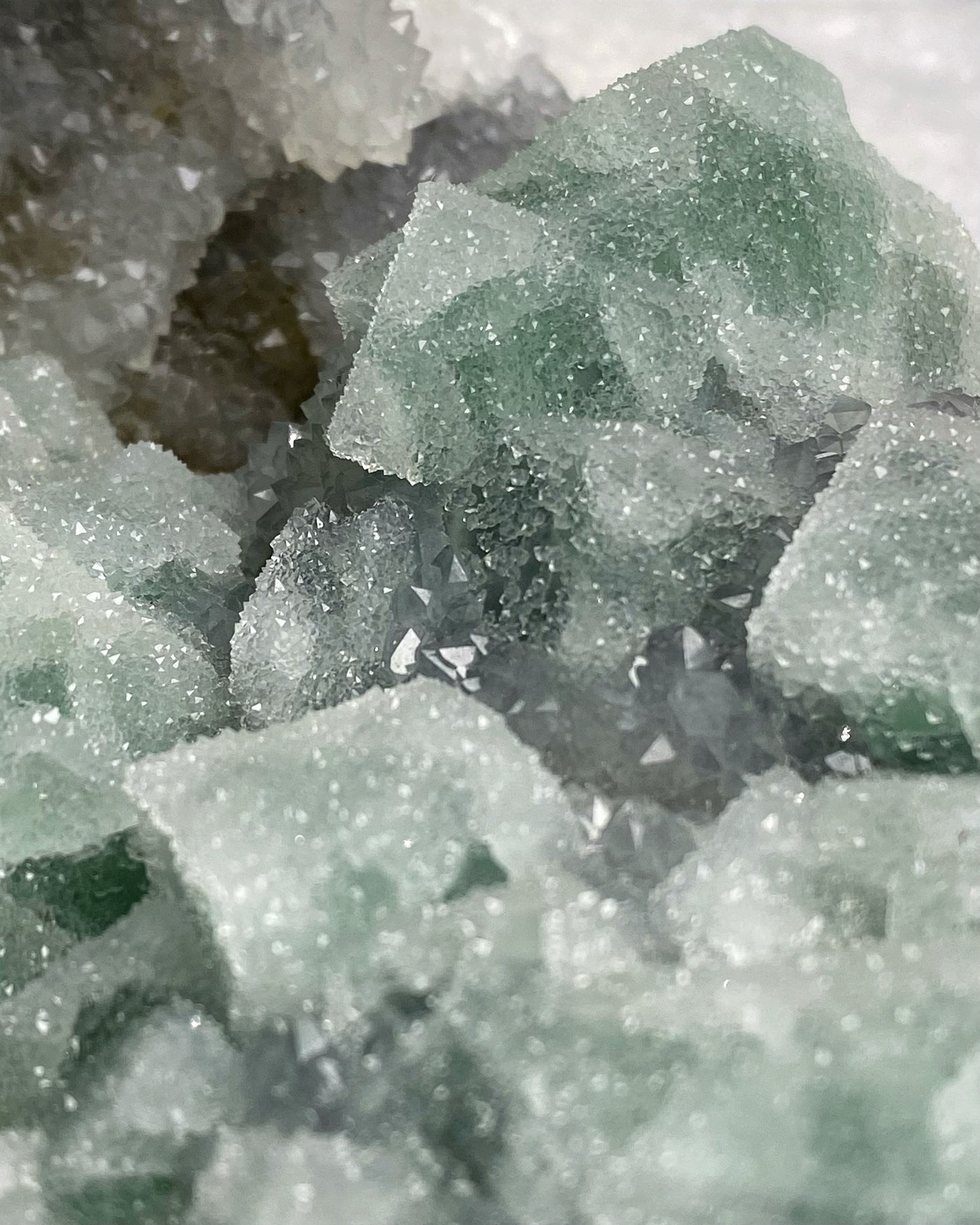 Green Cubic Sugar Fluorite with Quartz Statement Piece