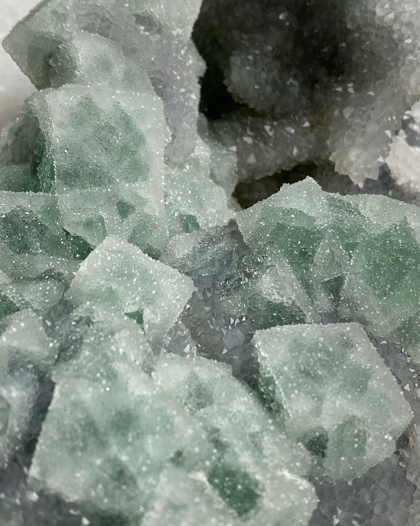 Green Cubic Sugar Fluorite with Quartz Statement Piece