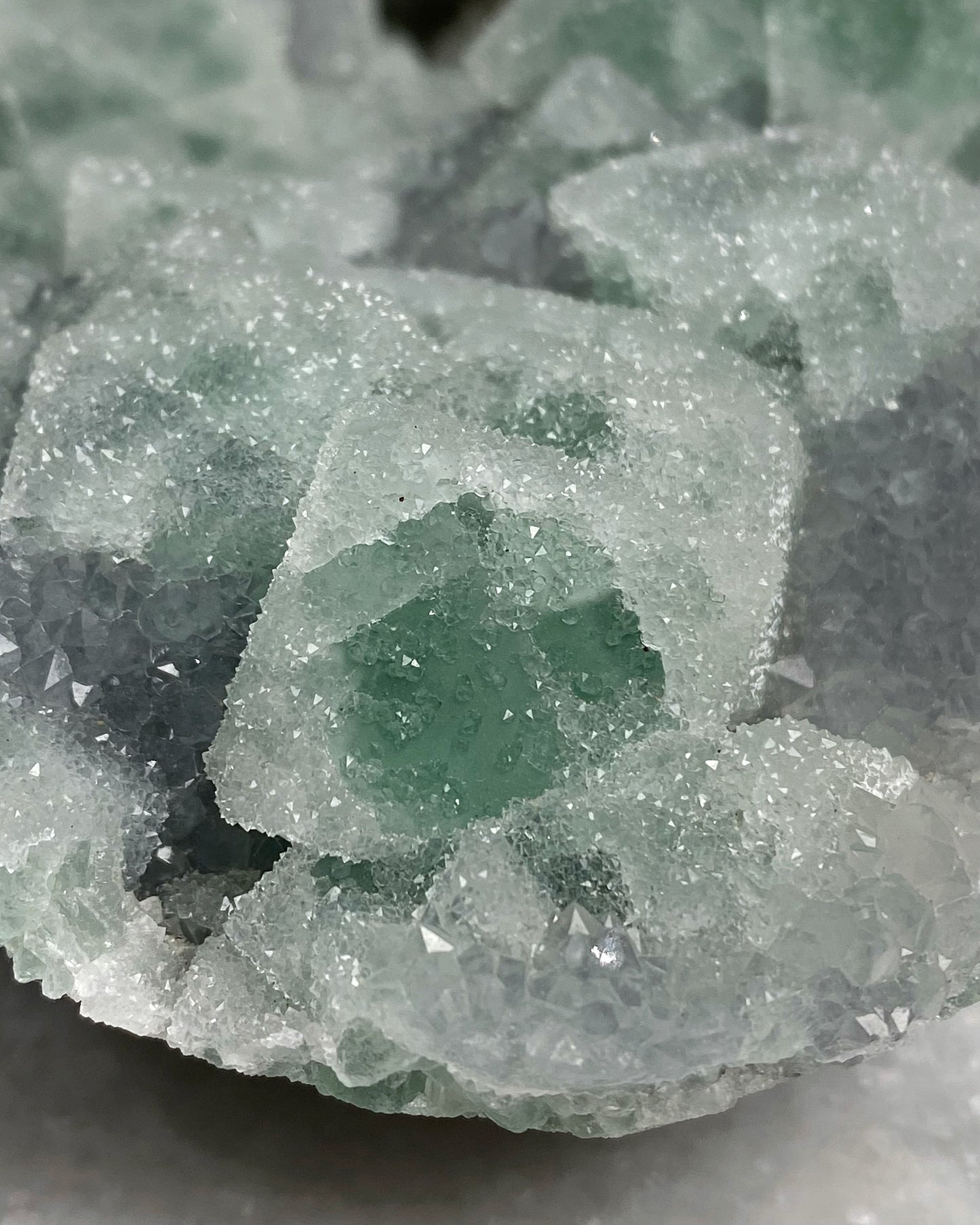 Green Cubic Sugar Fluorite with Quartz Statement Piece