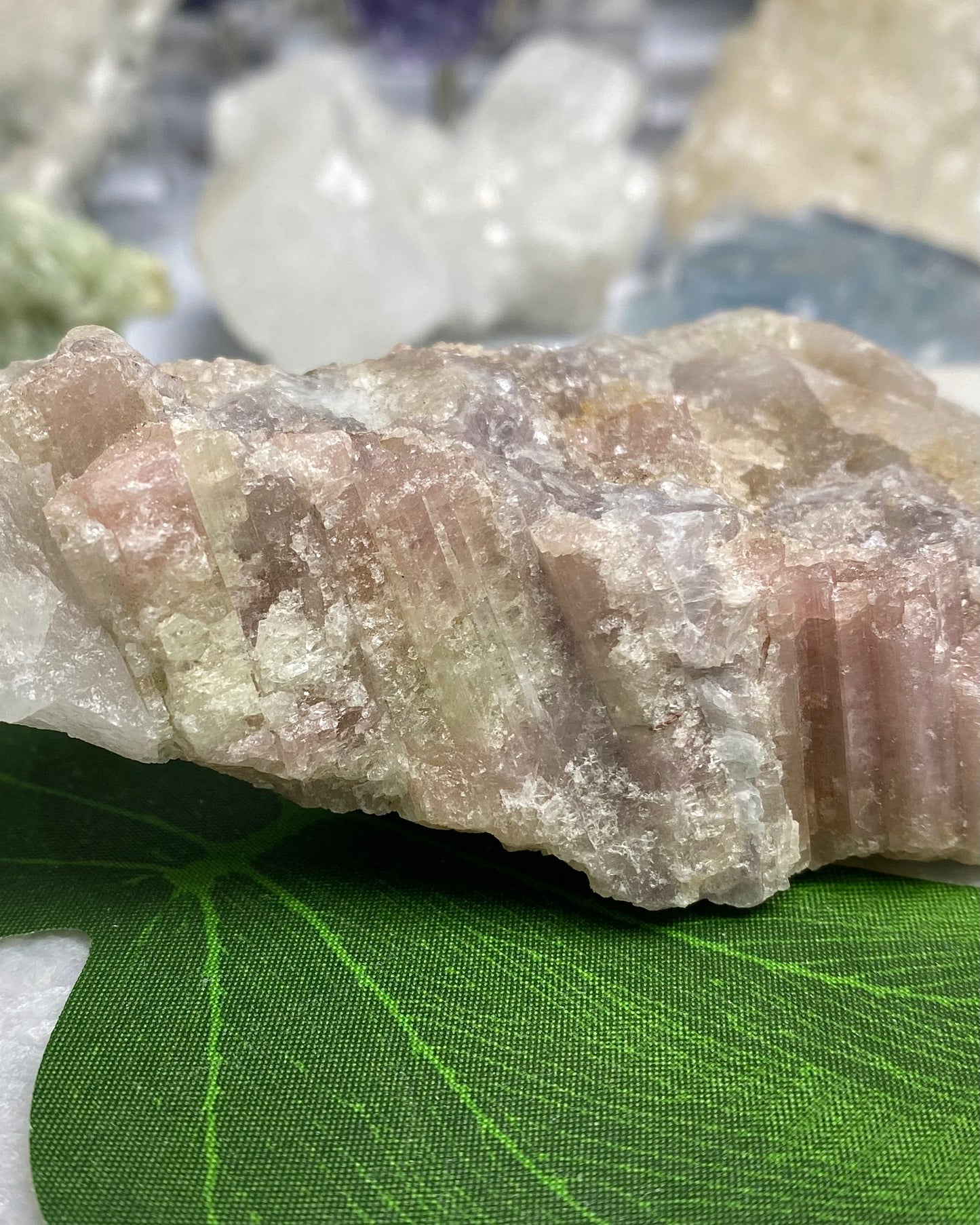 Pink & Green Tourmaline with Quartz, Lepidolite