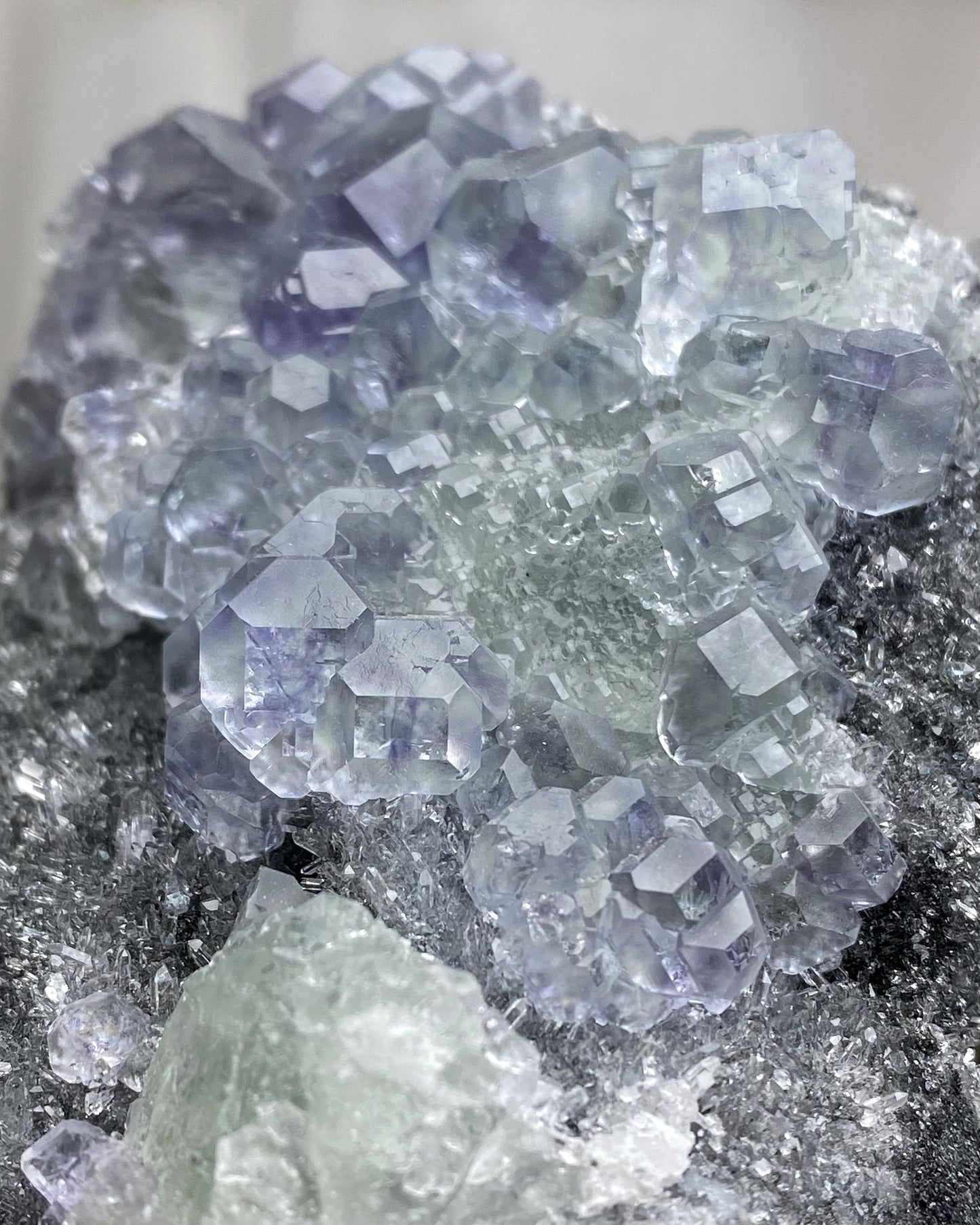 Blue Green Polyhedral Fluorite with Sparkly Quartz