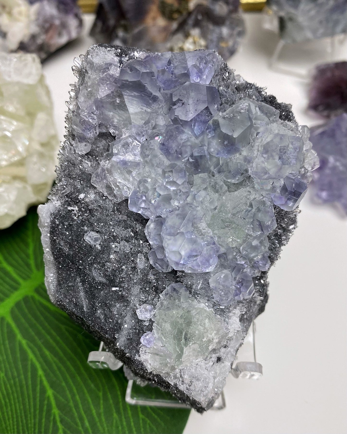 Blue Green Polyhedral Fluorite with Sparkly Quartz