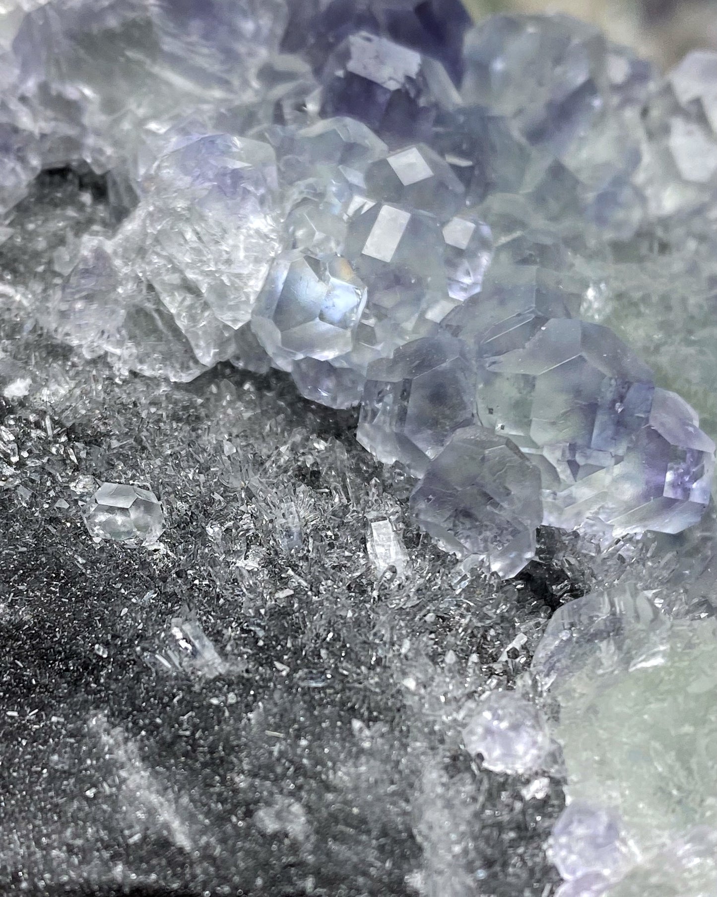 Blue Green Polyhedral Fluorite with Sparkly Quartz