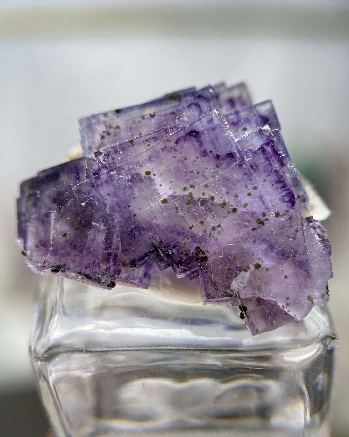Purple Blue Cubic Fluorite with Chlorite Balls and Quartz