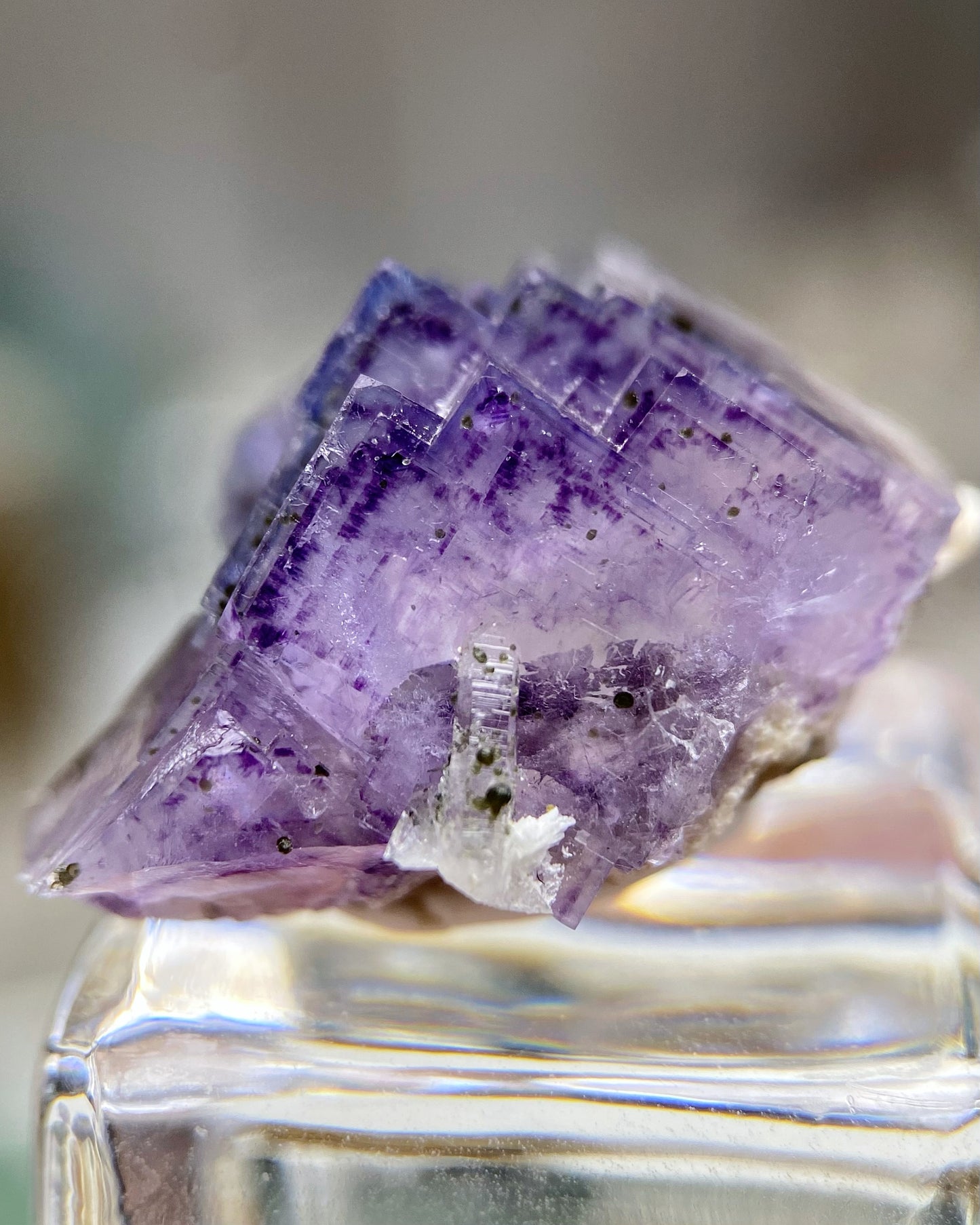 Purple Blue Cubic Fluorite with Chlorite Balls and Quartz