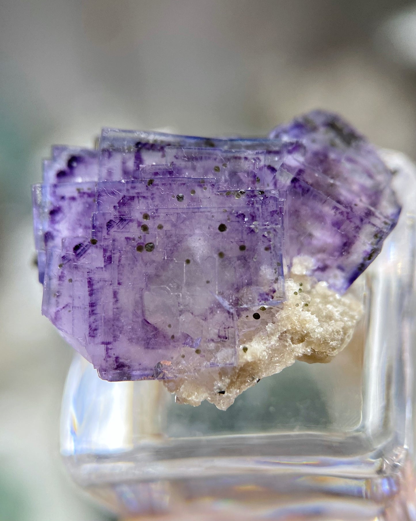 Purple Blue Cubic Fluorite with Chlorite Balls and Quartz