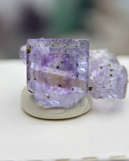 Purple & Blue Cubic Fluorite with Quartz & Chlorite Balls