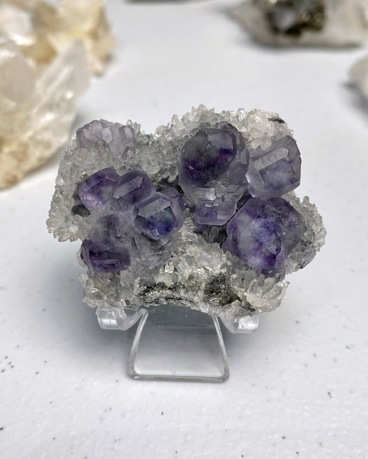 Purple Clear Cubic Fluorite with Quartz