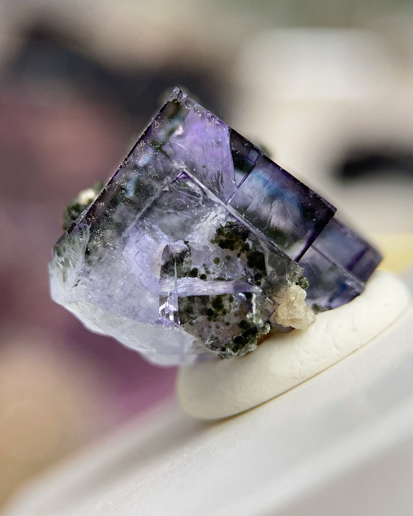 Purple Cubic Fluorite with Blue Zoning & Quartz Inclusion