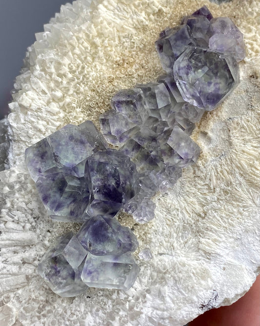 Polyhedral Green Purple Blue Fluorite with Quartz