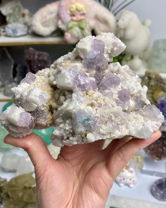 Candle Quartz with Purple Octahedral Fluorite