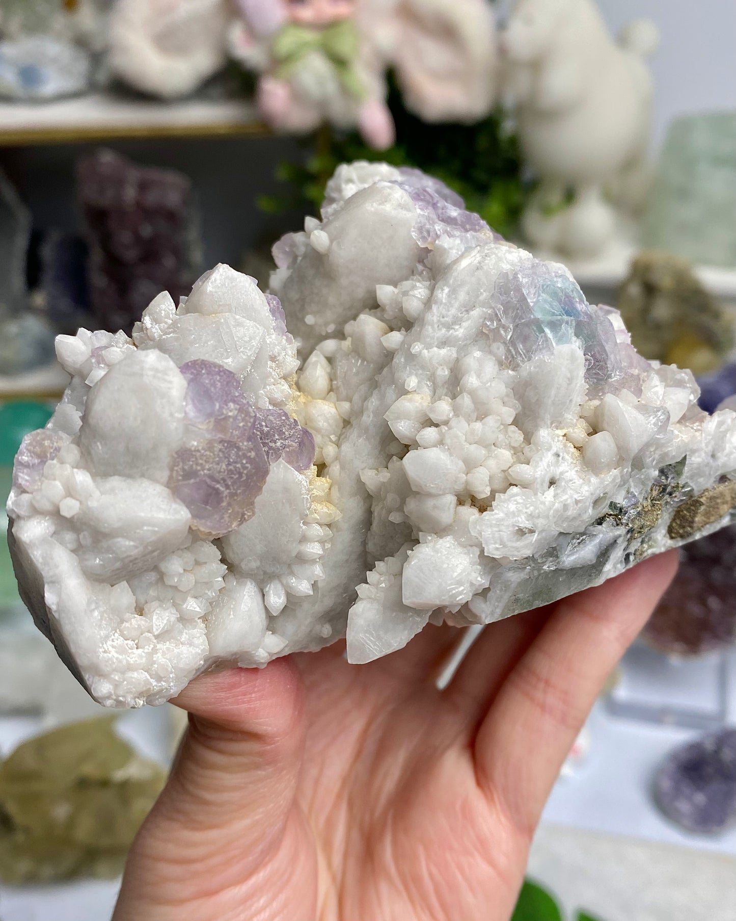 Candle Quartz with Purple Octahedral Fluorite
