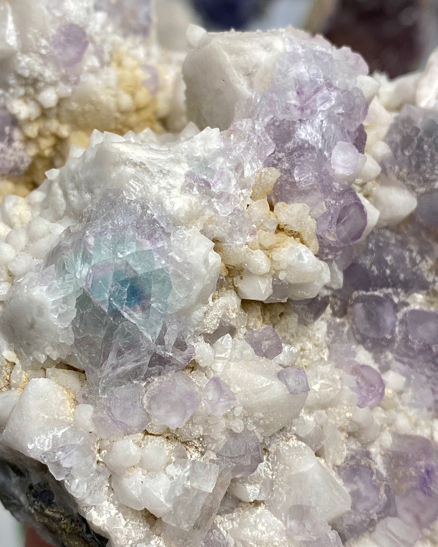 Candle Quartz with Purple Octahedral Fluorite