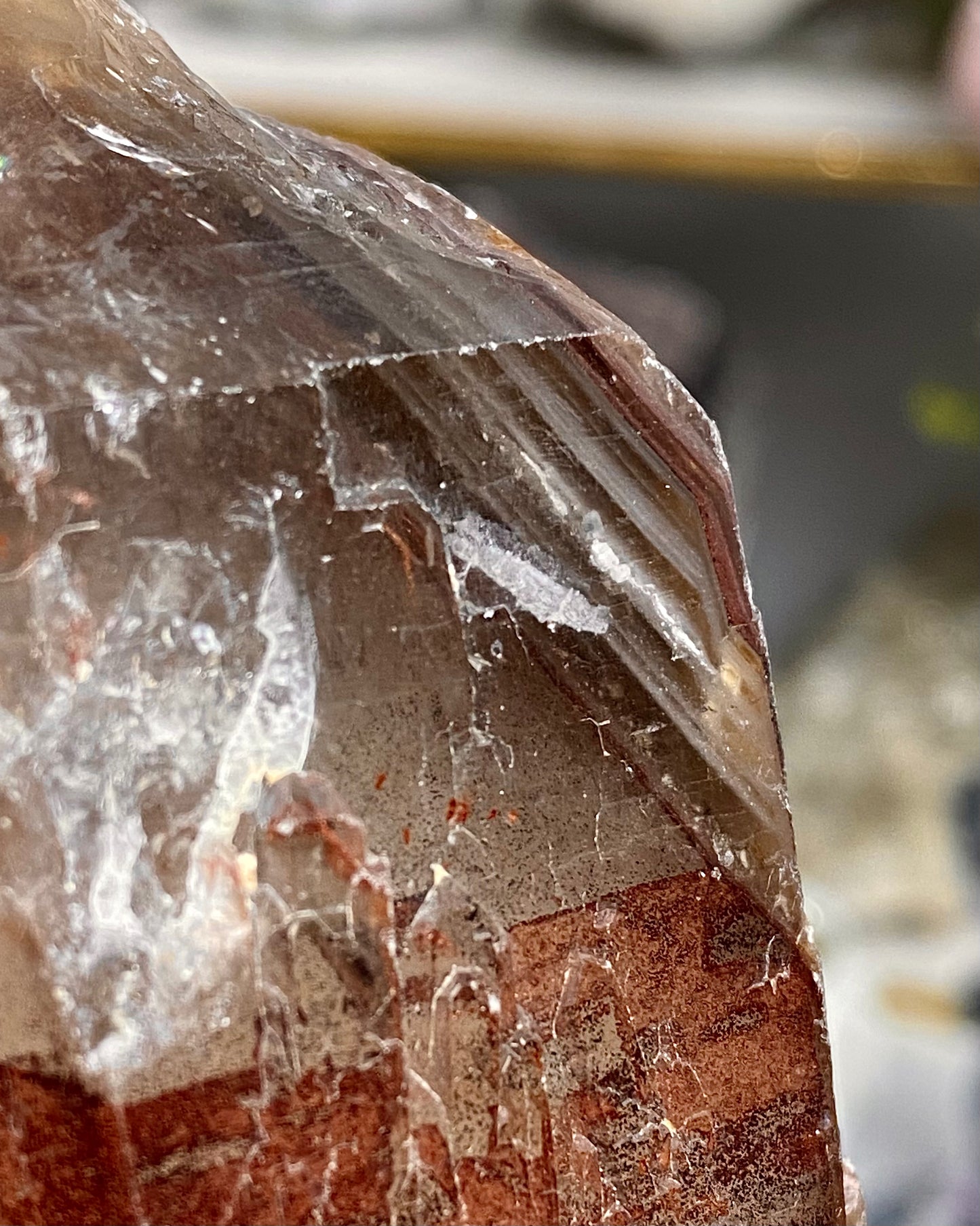 Quartz with Red Hematite Phantoms & White Phantoms