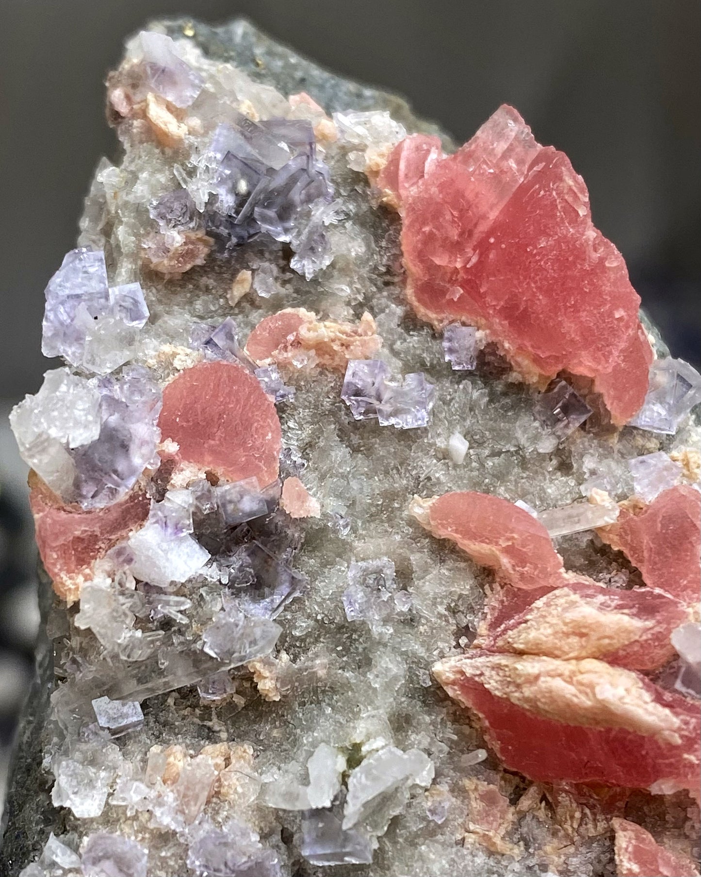 Rhodochrosite with Purple Cubic Fluorite