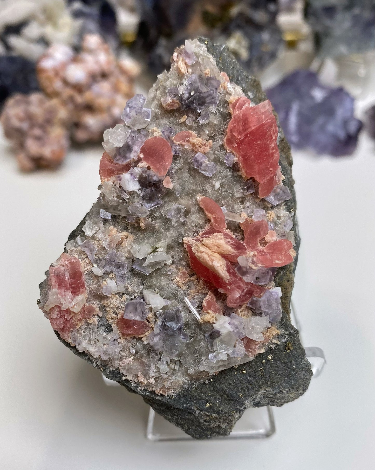 Rhodochrosite with Purple Cubic Fluorite