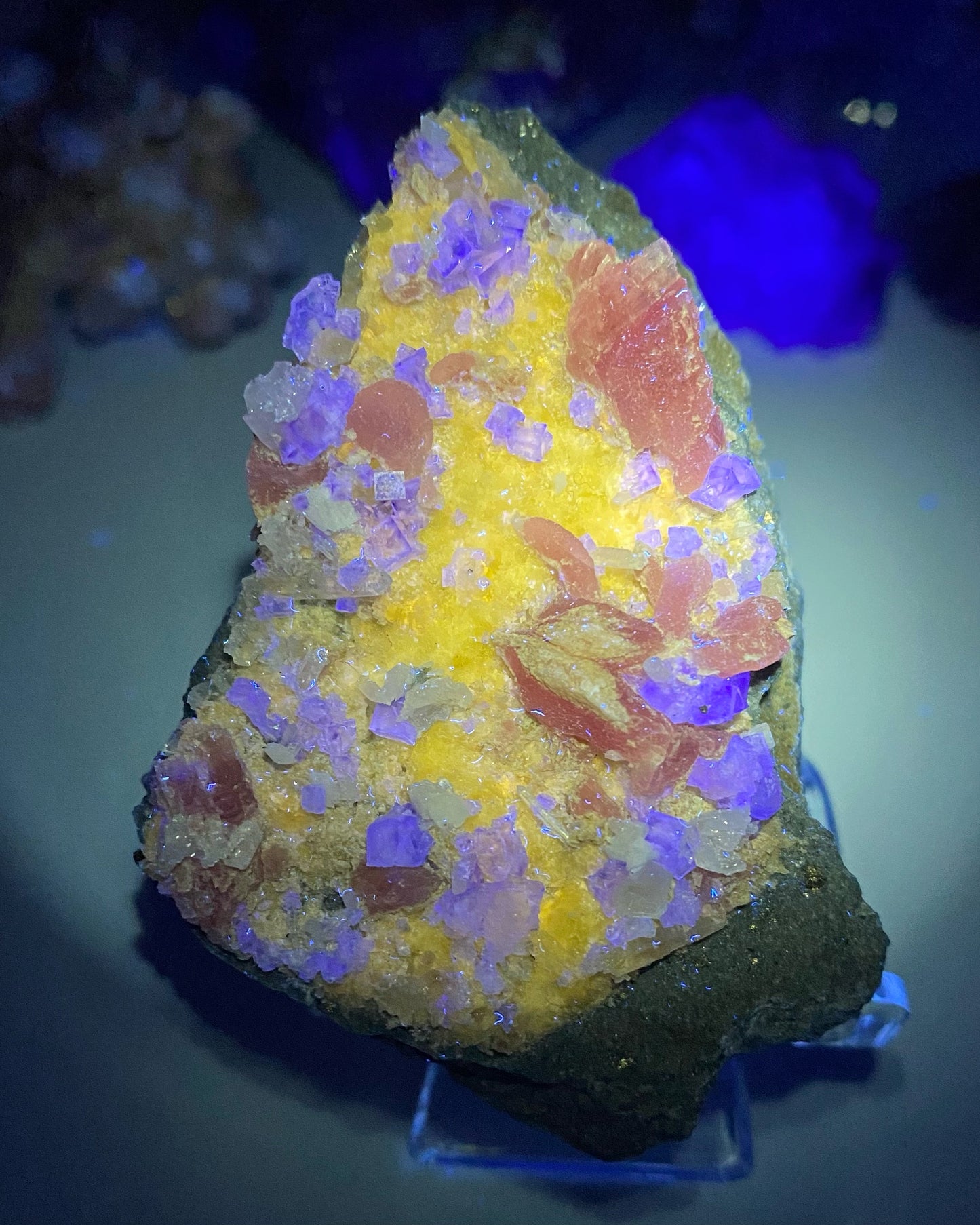 Rhodochrosite with Purple Cubic Fluorite