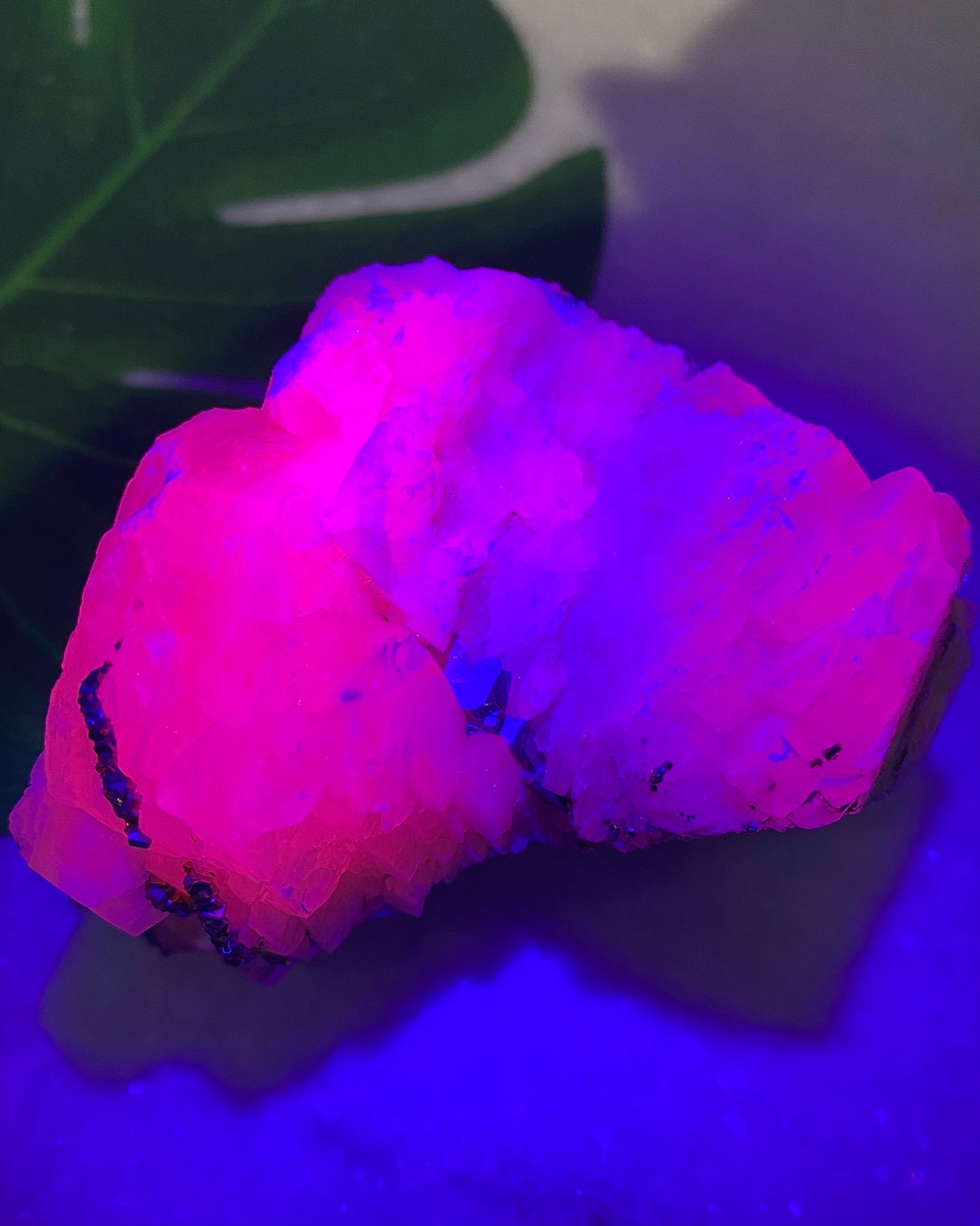 UV Pink Calcite with Pyrite