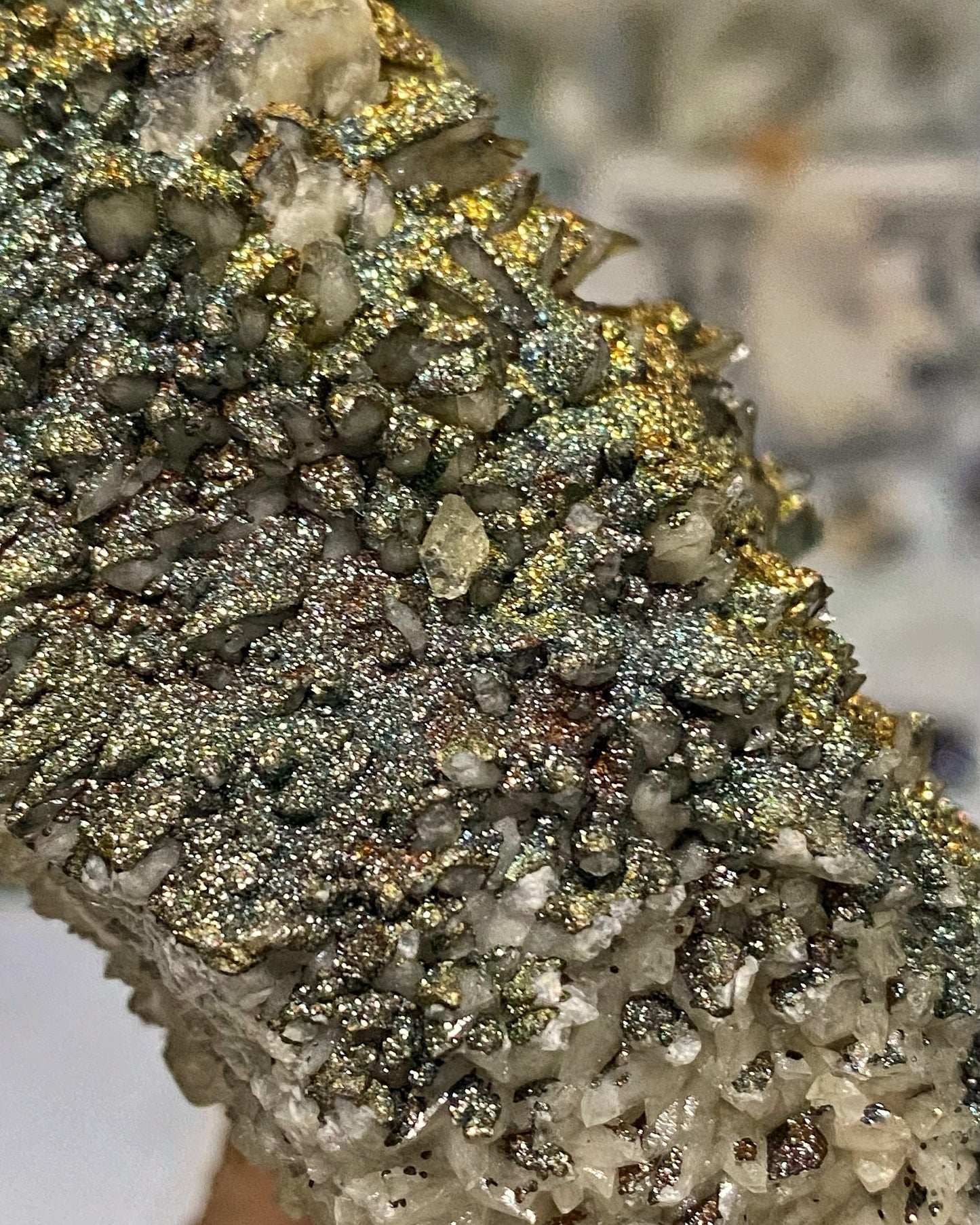 Calcite with Rainbow Iridescent Chalcopyrite Statement Piece