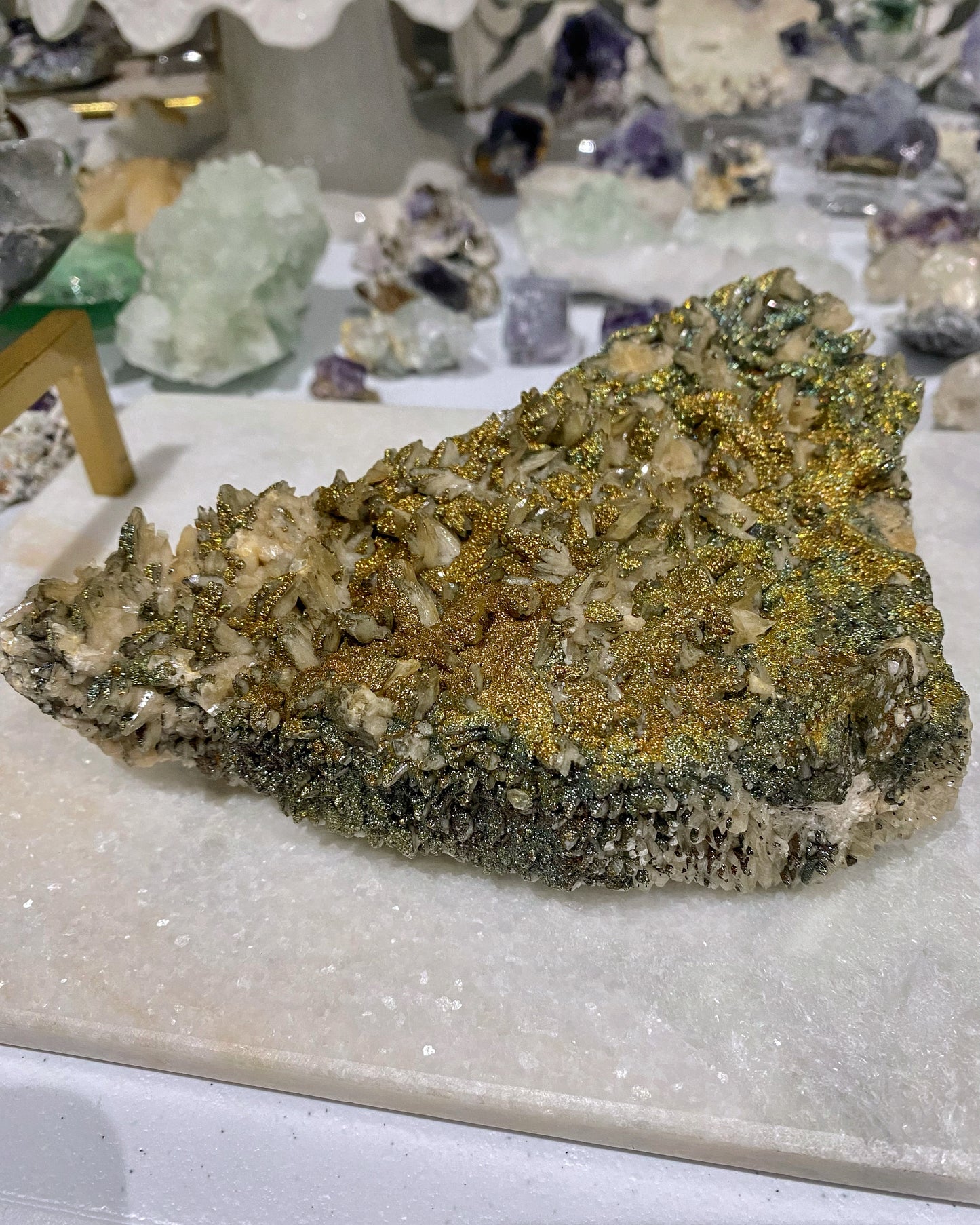 Calcite with Rainbow Iridescent Chalcopyrite Statement Piece
