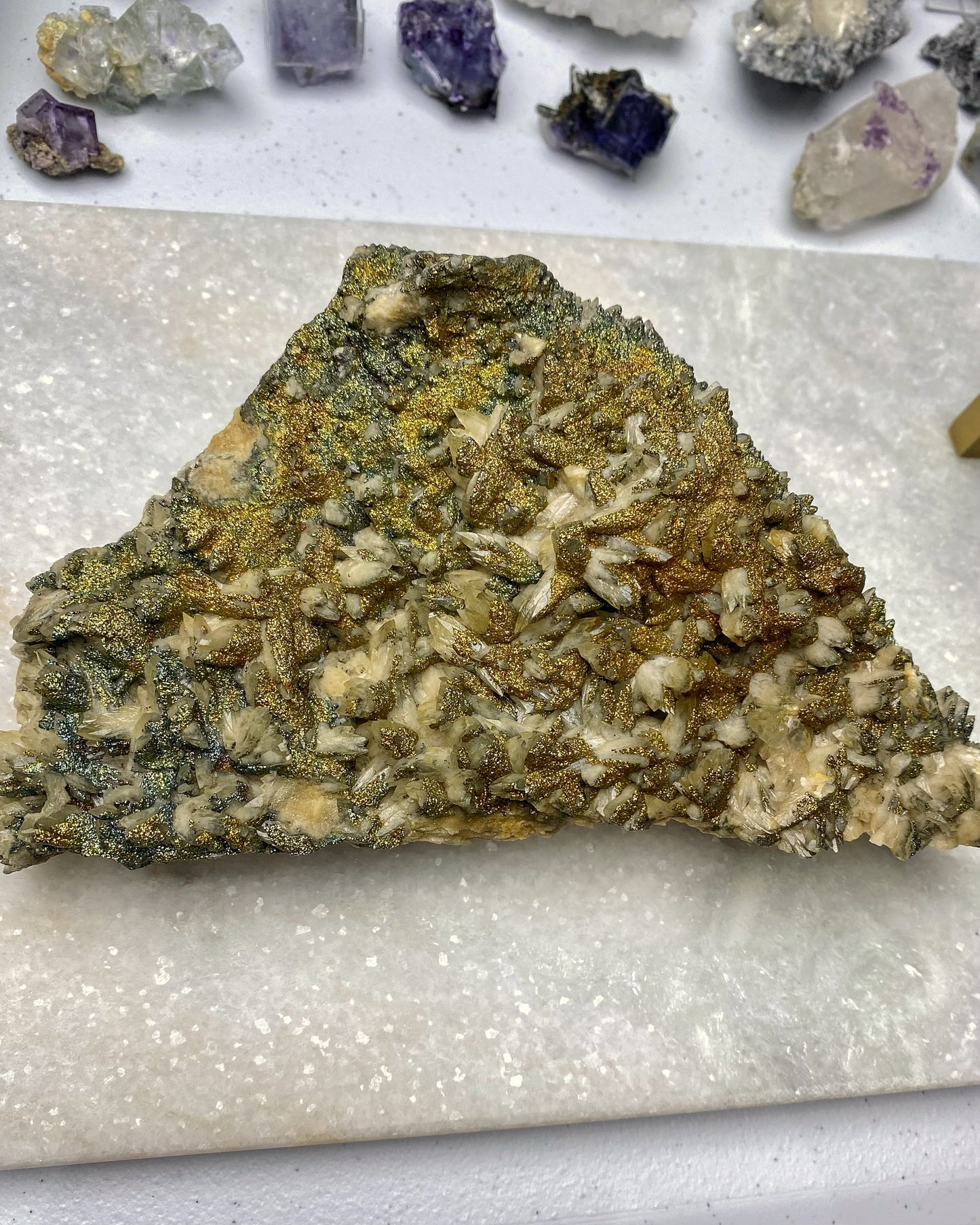 Calcite with Rainbow Iridescent Chalcopyrite Statement Piece