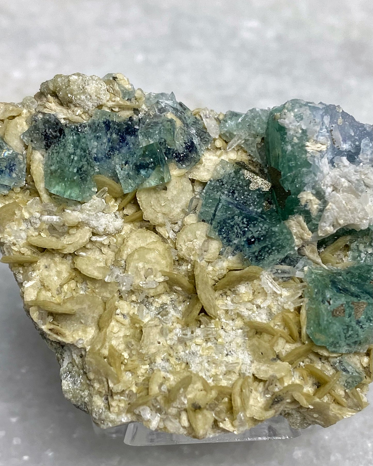Green Blue Fluorite with Pyrite, Siderite, Quartz