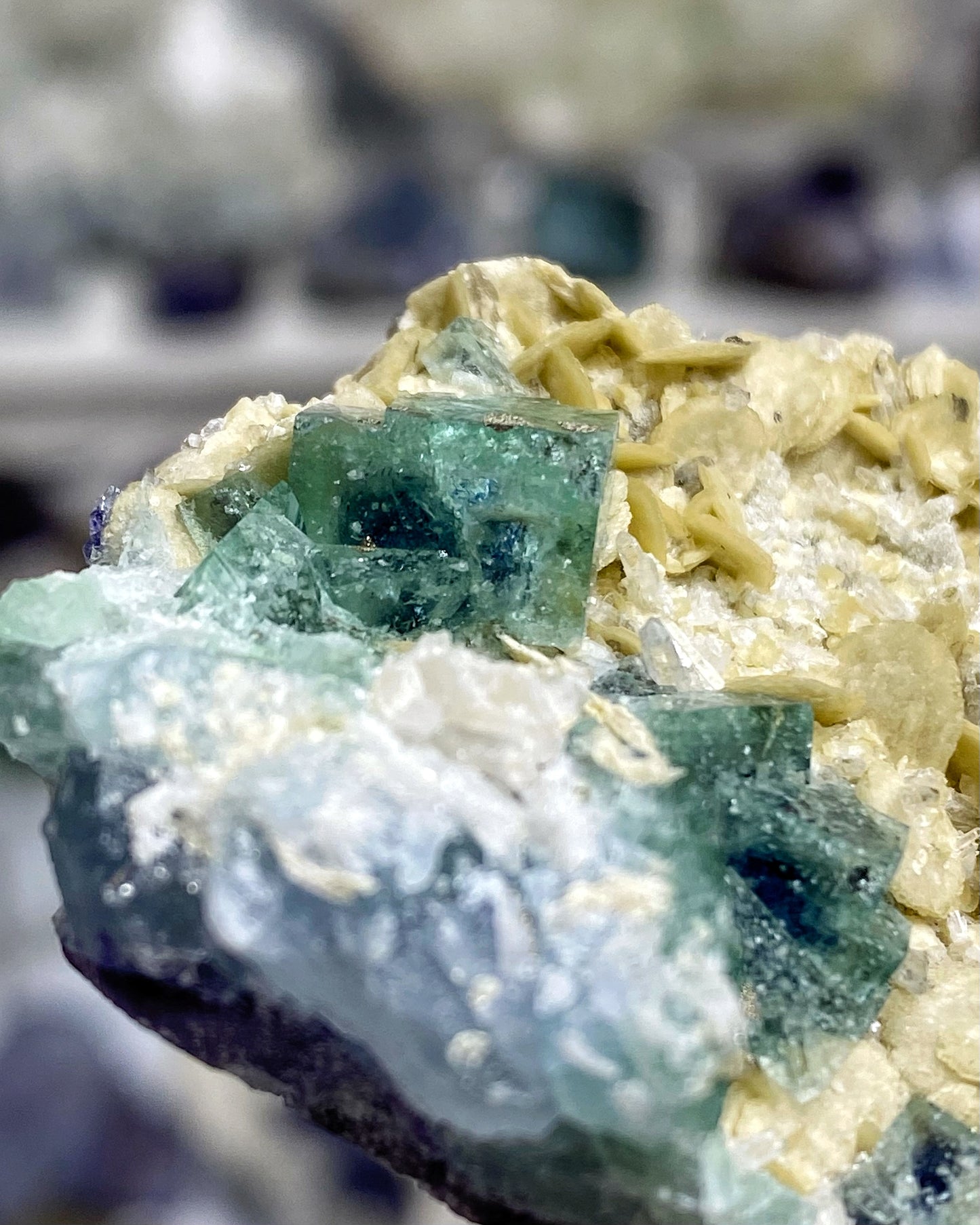 Green Blue Fluorite with Pyrite, Siderite, Quartz