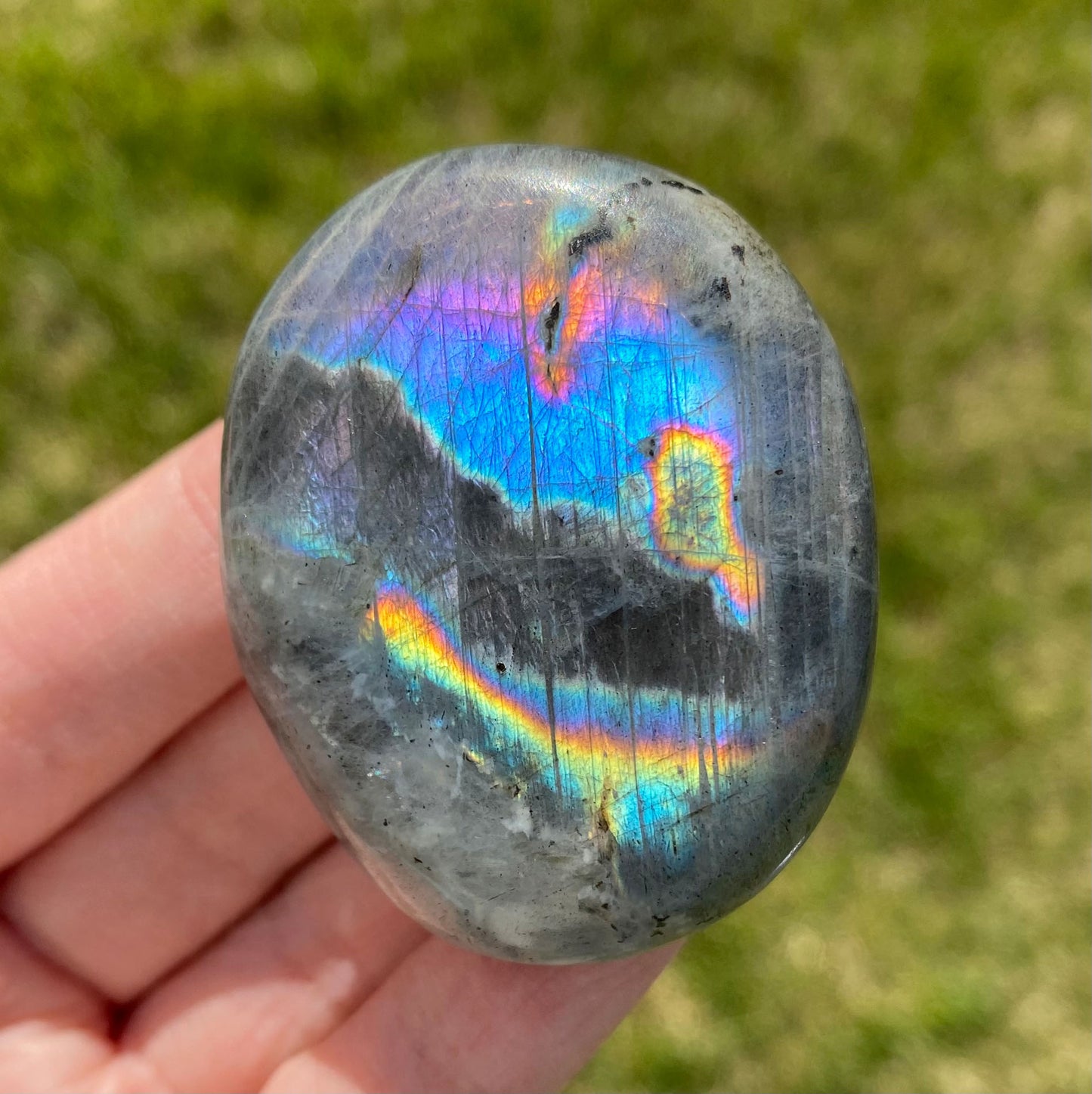 Labradorite Palm Stone Rainbow Colours Flash