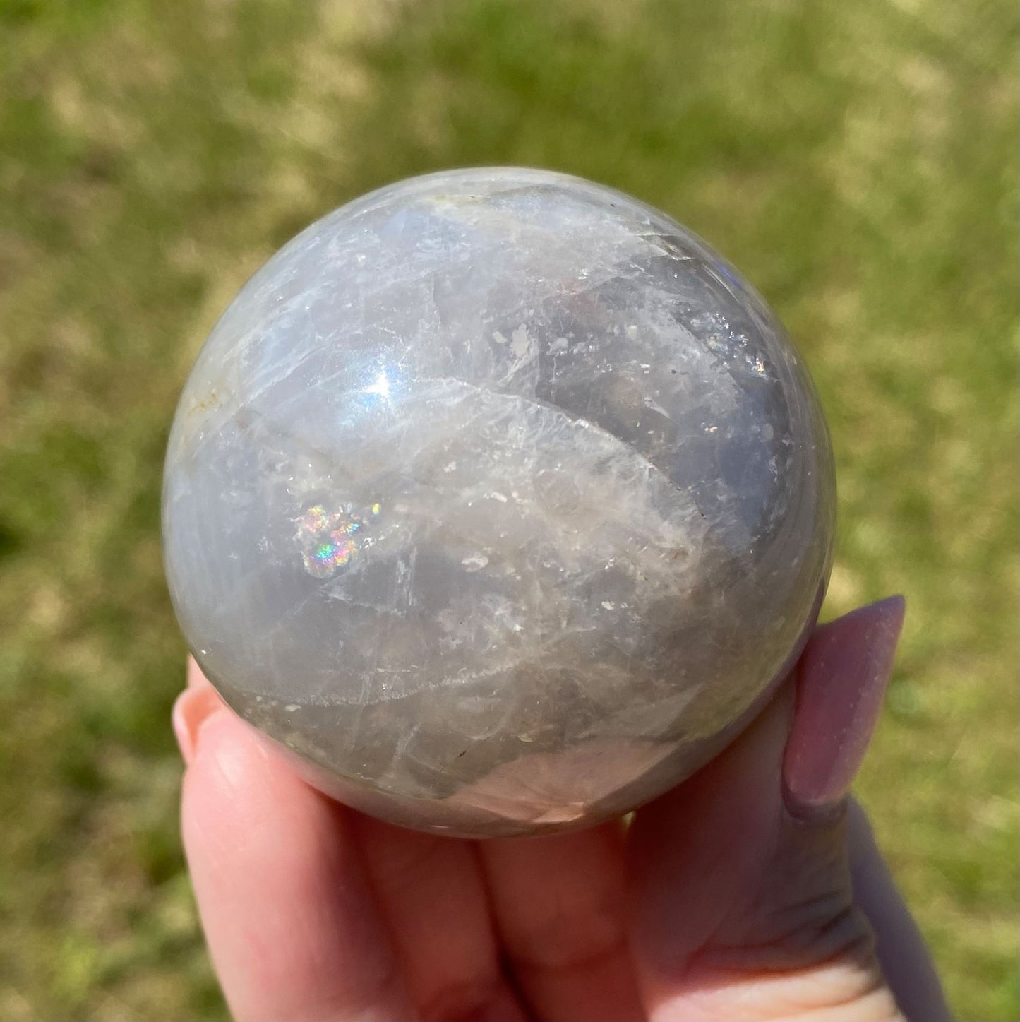 Blue Rose Quartz Sphere with Flash and Rainbows 48mm