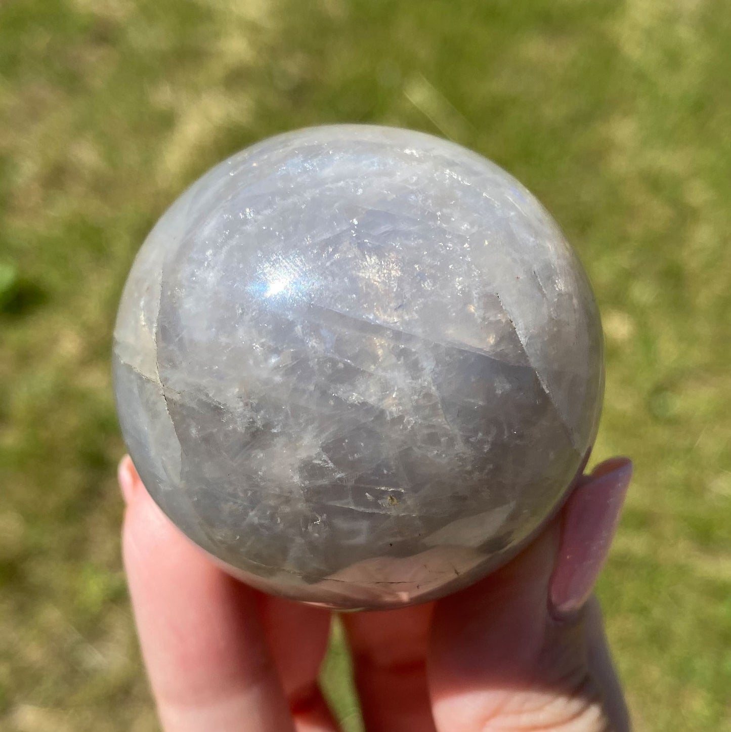 Blue Rose Quartz Sphere with Flash and Rainbows 48mm