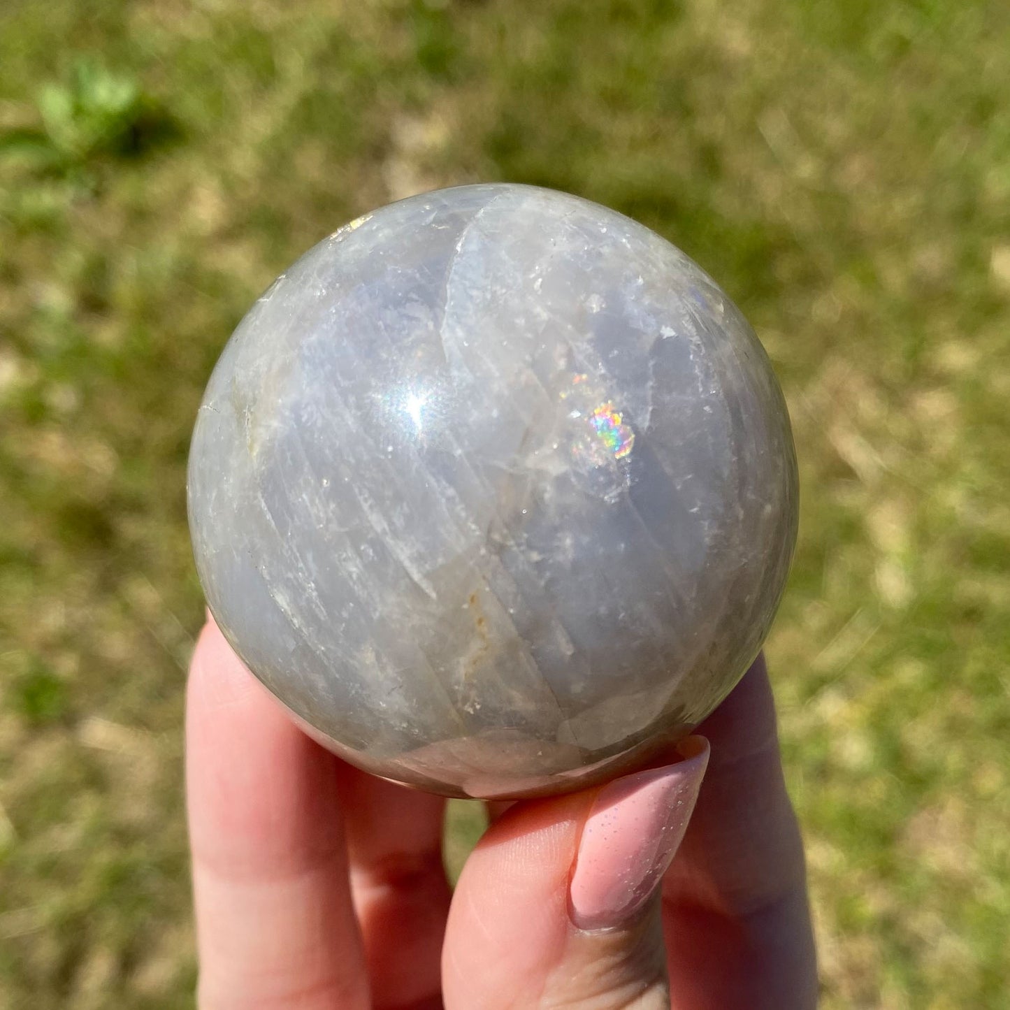Blue Rose Quartz Sphere with Flash and Rainbows 48mm