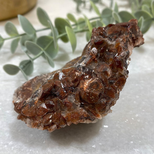 Red Brown Calcite Cluster with Pyrite