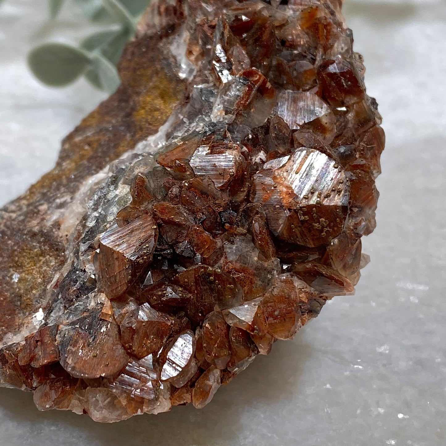 Red Brown Calcite Cluster with Pyrite