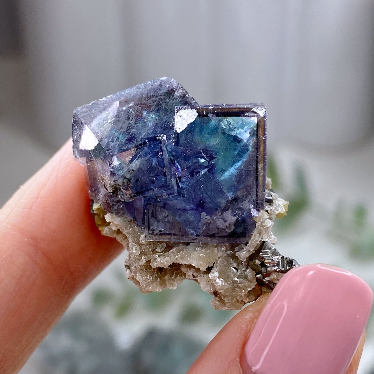 Blue Green Purple Fluorite Cubes with Pyrite Specimen
