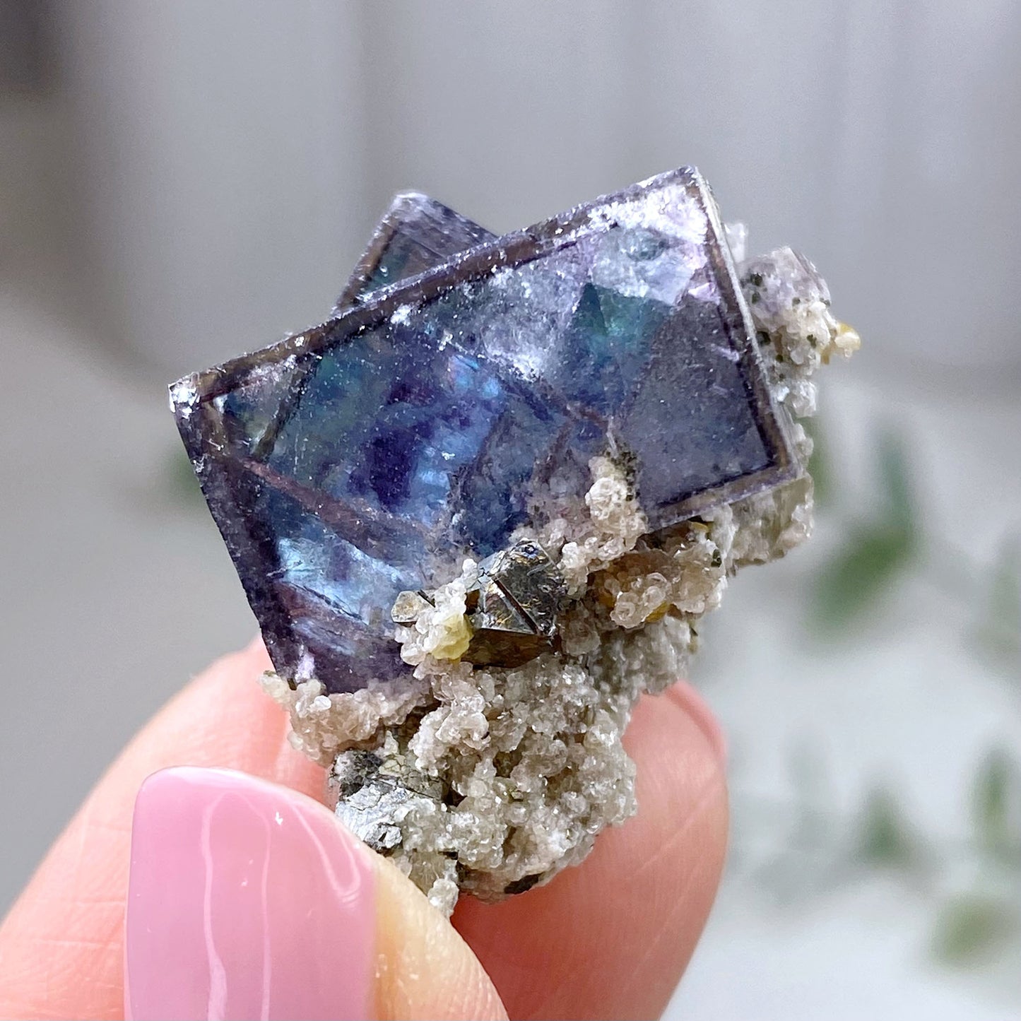 Blue Green Purple Fluorite Cubes with Pyrite Specimen