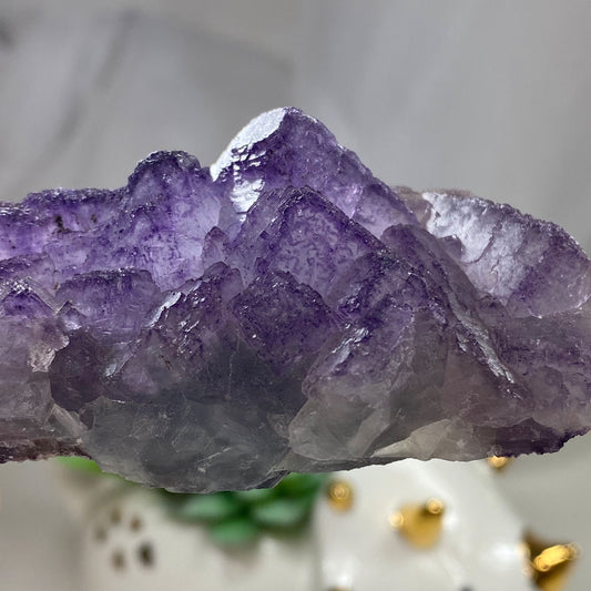 Dark Purple Edge Light Blue Green Cubic Fluorite Cluster