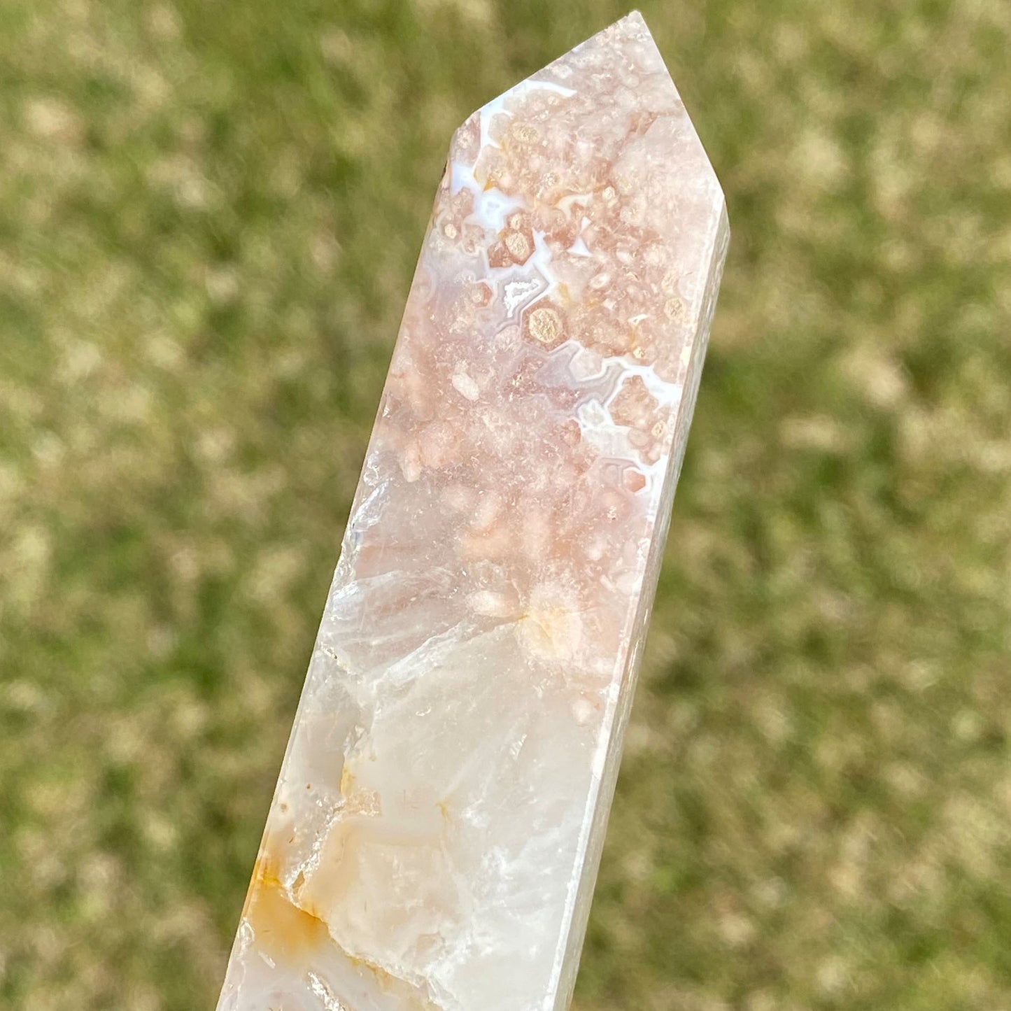 Pink Flower Agate with Quartz Druzy