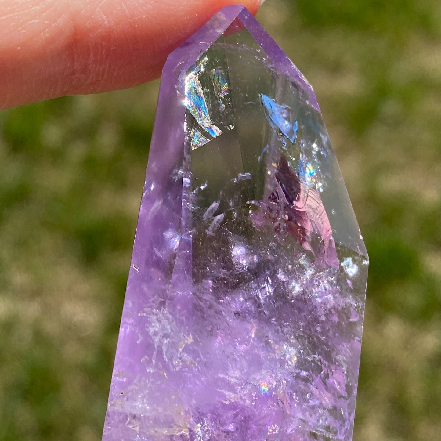 Polished Amethyst Freeform with Rainbow Flash