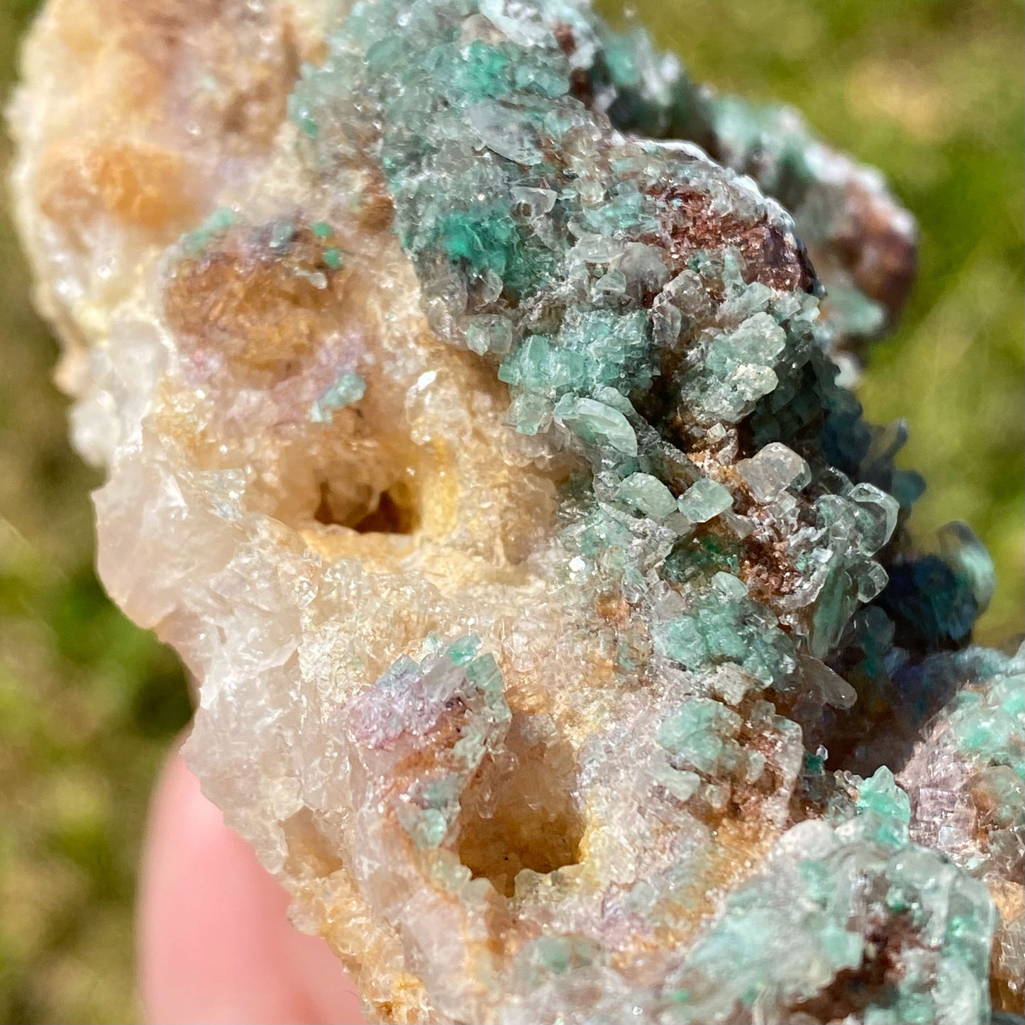 Green Atacamite with Shiny Selenite and Azurite Mineral Specimen